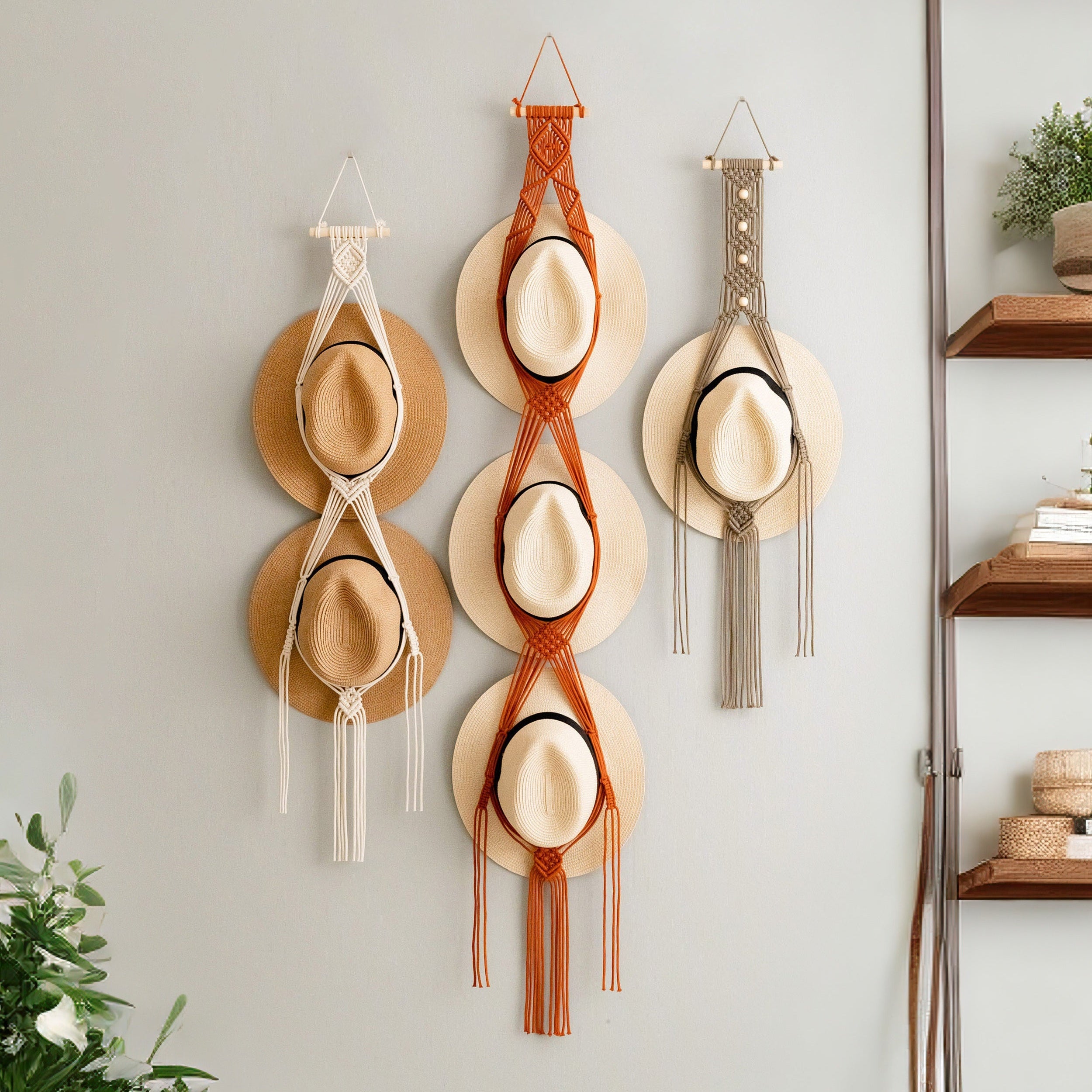 Macrame Hat Hanger – Boho Wall Organizer for Hats & Accessories I45