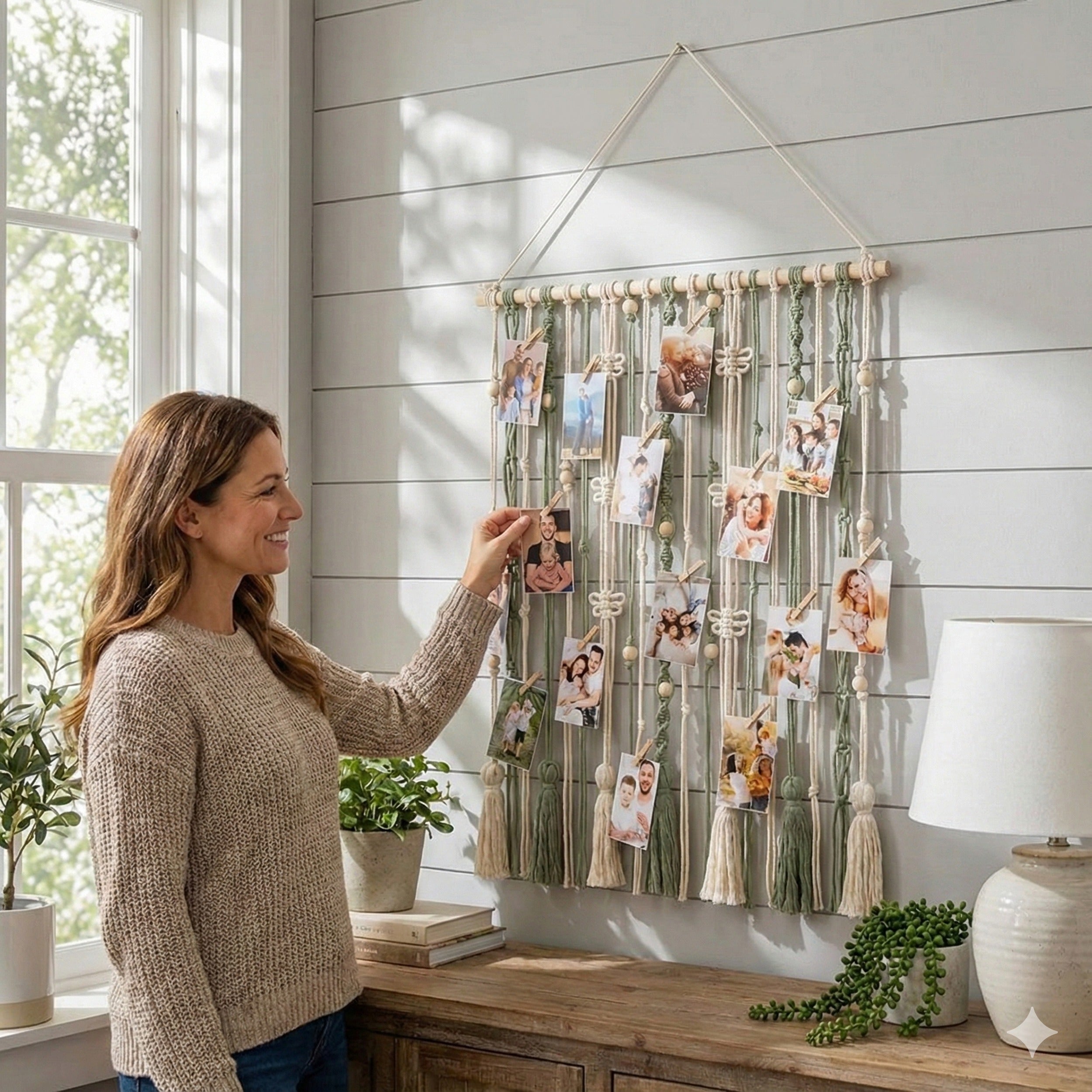 Macrame Photo Display – Boho Wall Hanging with Tassels I76