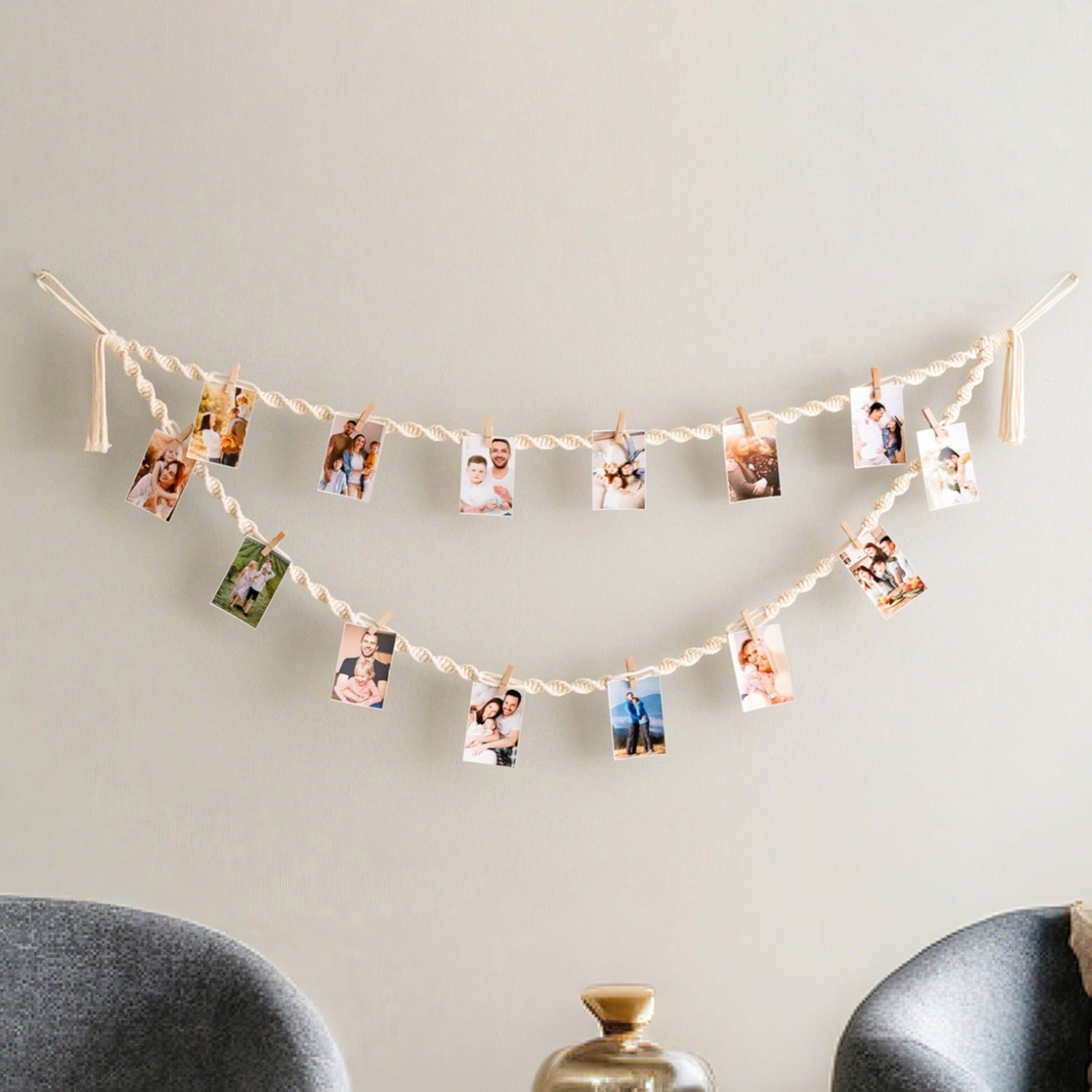 Macrame Photo Display For Boho Wall Decor And Custom Picture Holder