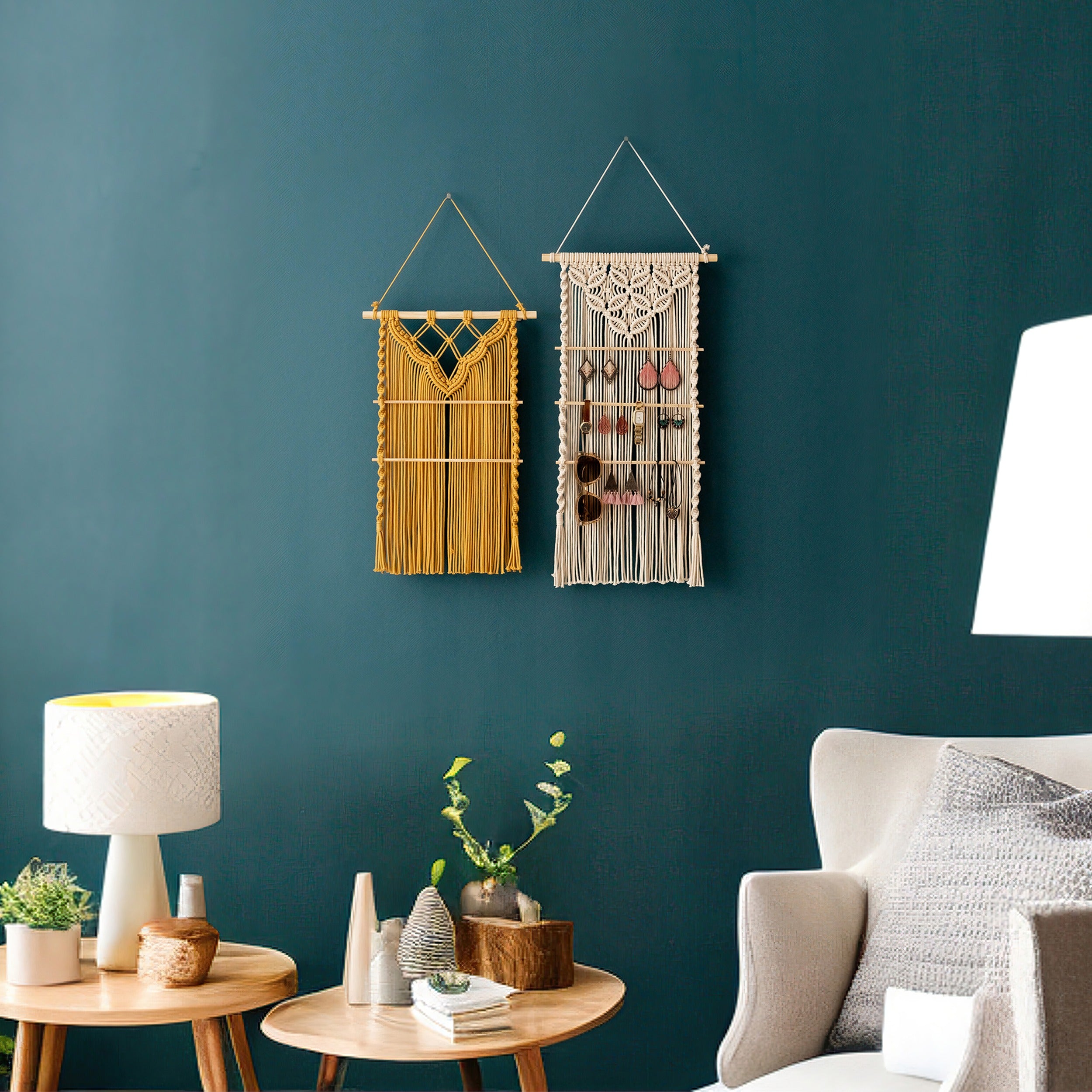 Macrame Earring Holder – Boho Jewelry Organizer Wall Hanging I81