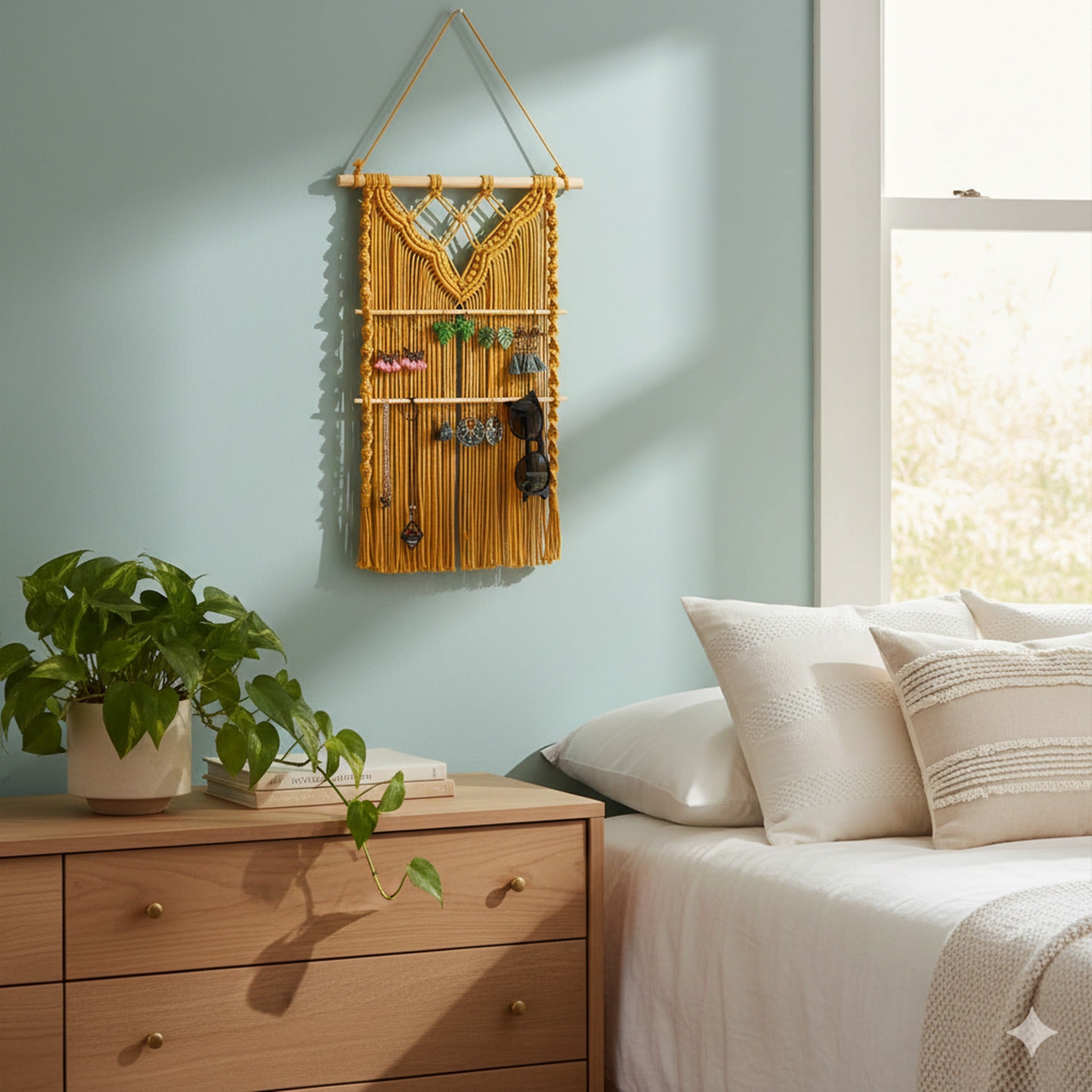 Macrame Jewelry Hanger with macrame cord for Earring Holder Wall Organizer I81