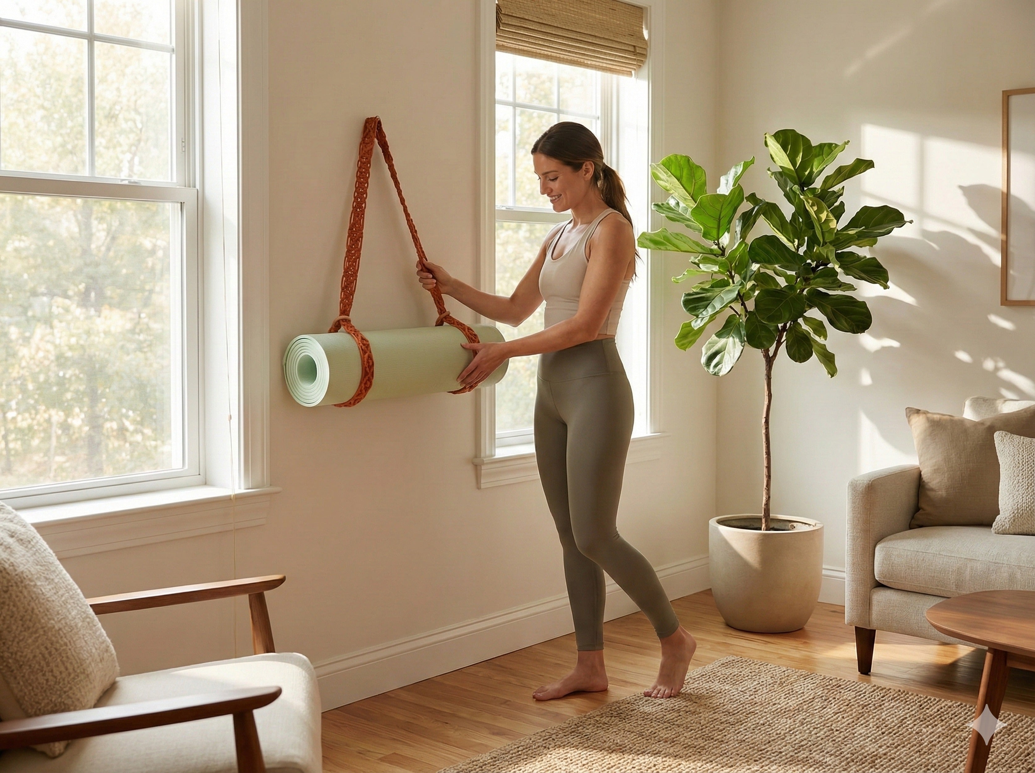 Macrame Yoga Mat Strap with Wooden Ring for Yoga Mat Holder I83