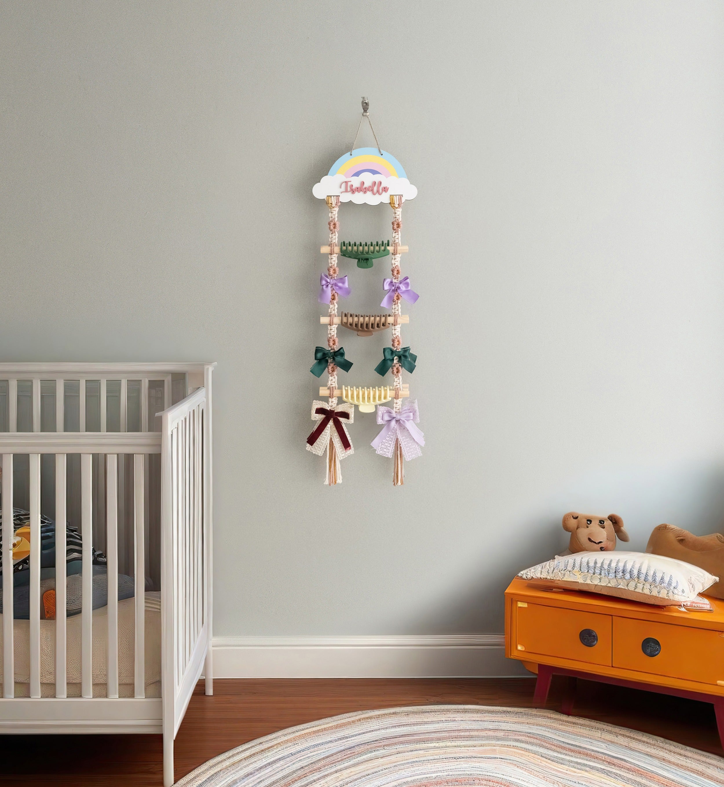 Personalized Macrame Hair Clip Holder | Bow Hanger For Girls Wall Decor I92