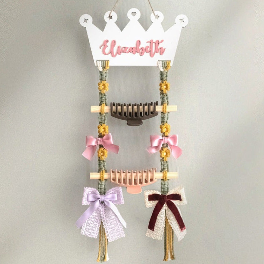 Personalized Macrame Hair Clip Holder - Bow Hanger For Girls I92