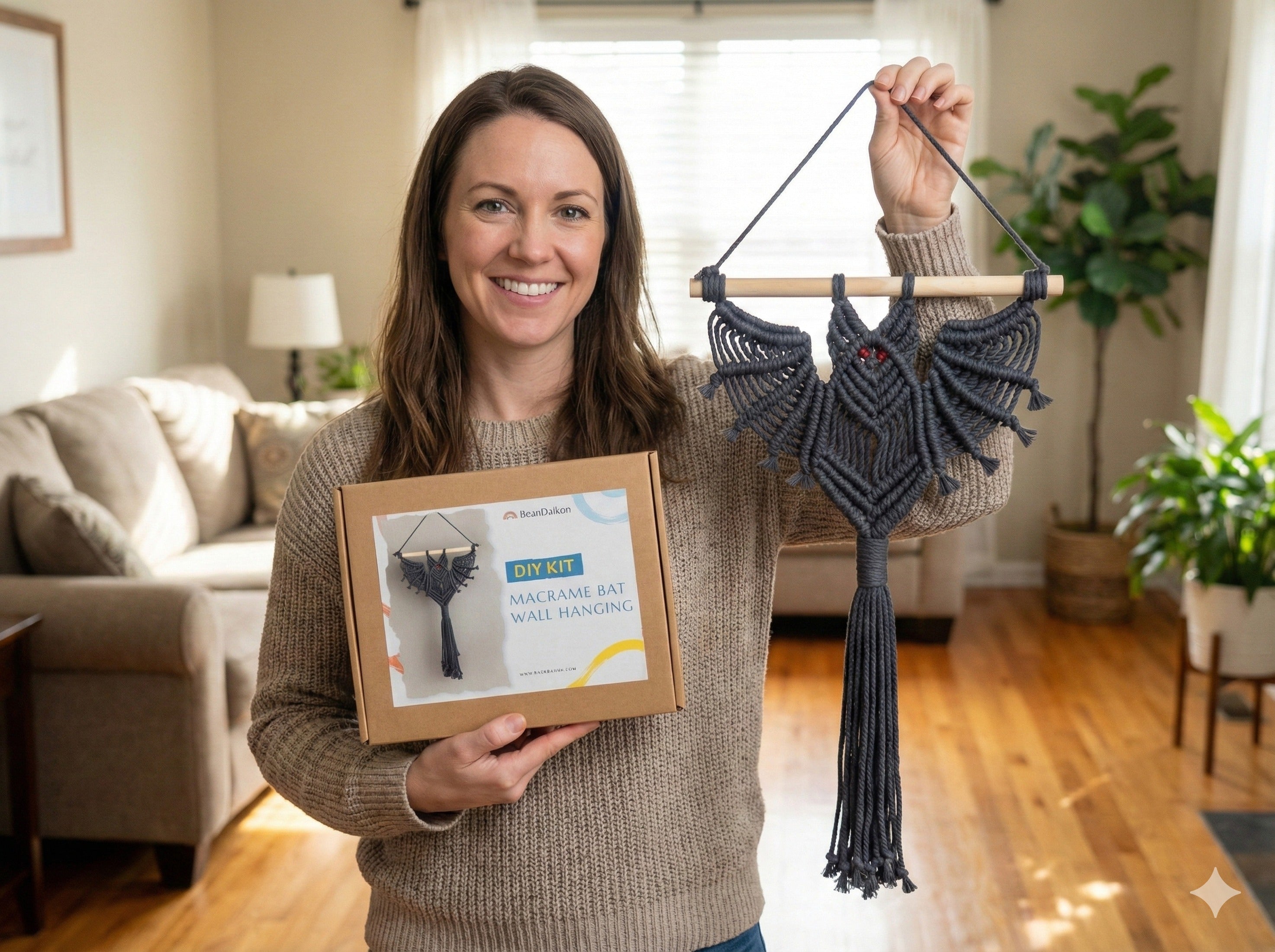 Macrame Bat DIY Kit – Wall Hanging Craft Kit with Macrame Cord K30
