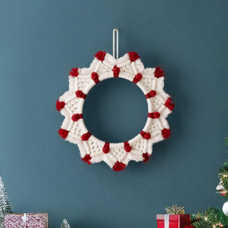 Macrame Christmas Wreath Wall Decor for Festive Home Decoration