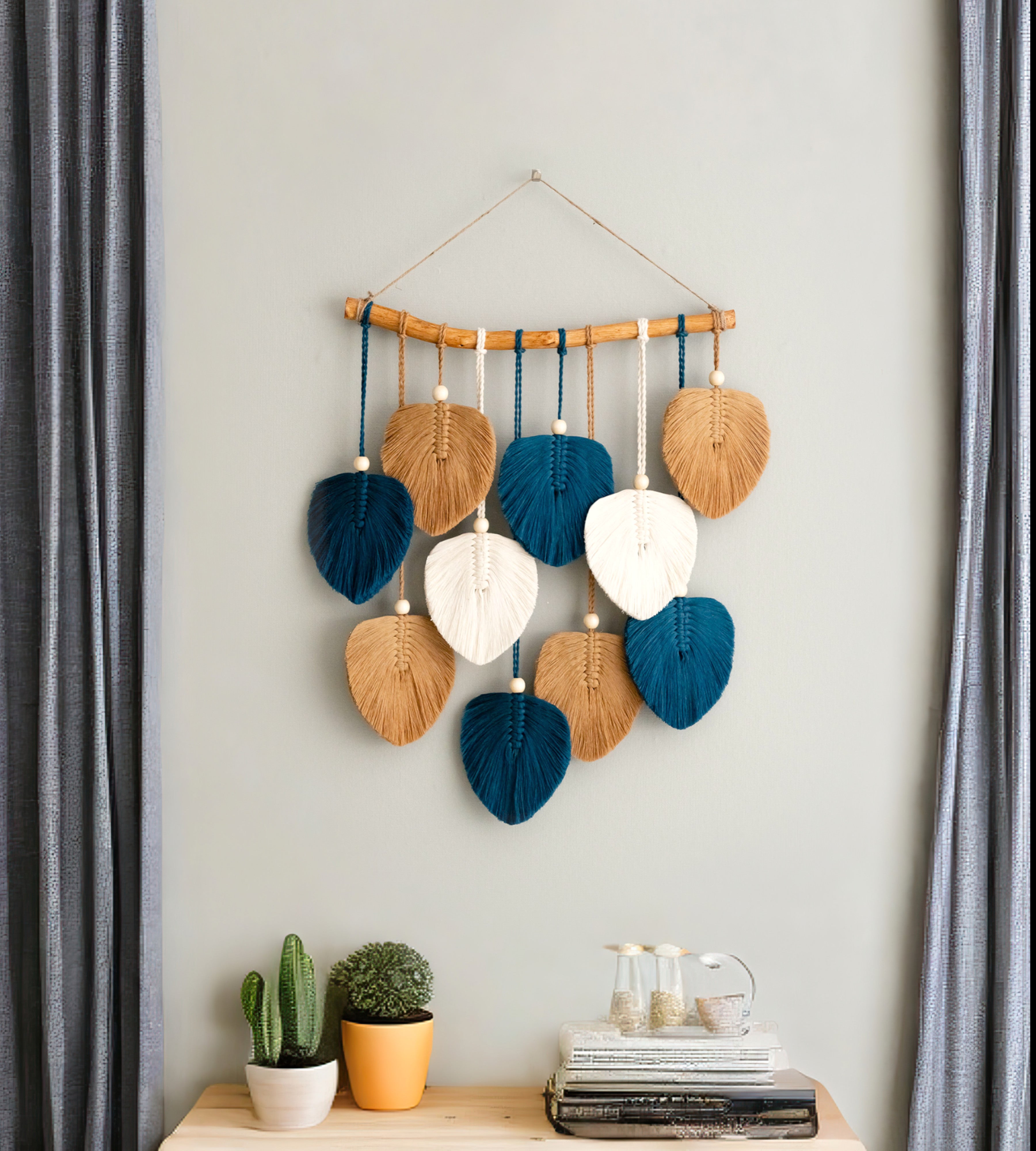 Green Leaves Macrame Wall Hanging - Boho Nursery Wall Decor L02