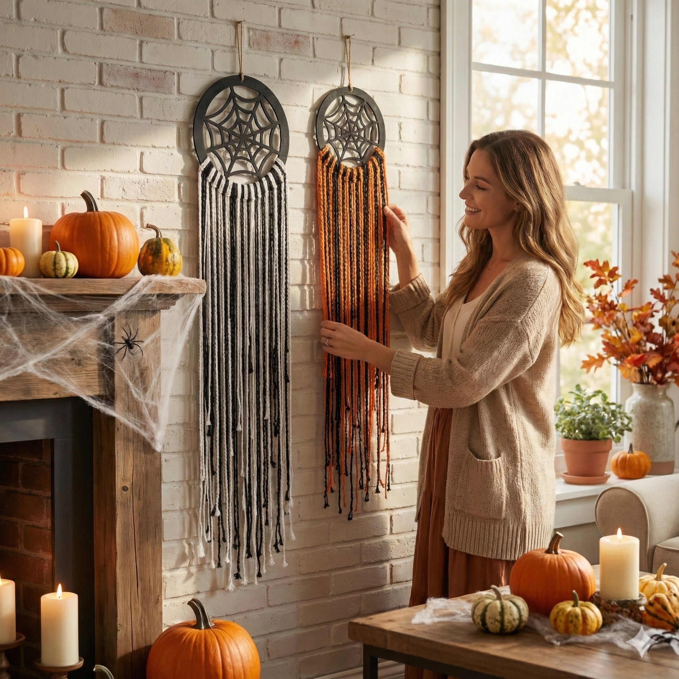 Halloween Macrame Spiderweb Wall Hanging for Halloween Decor U15