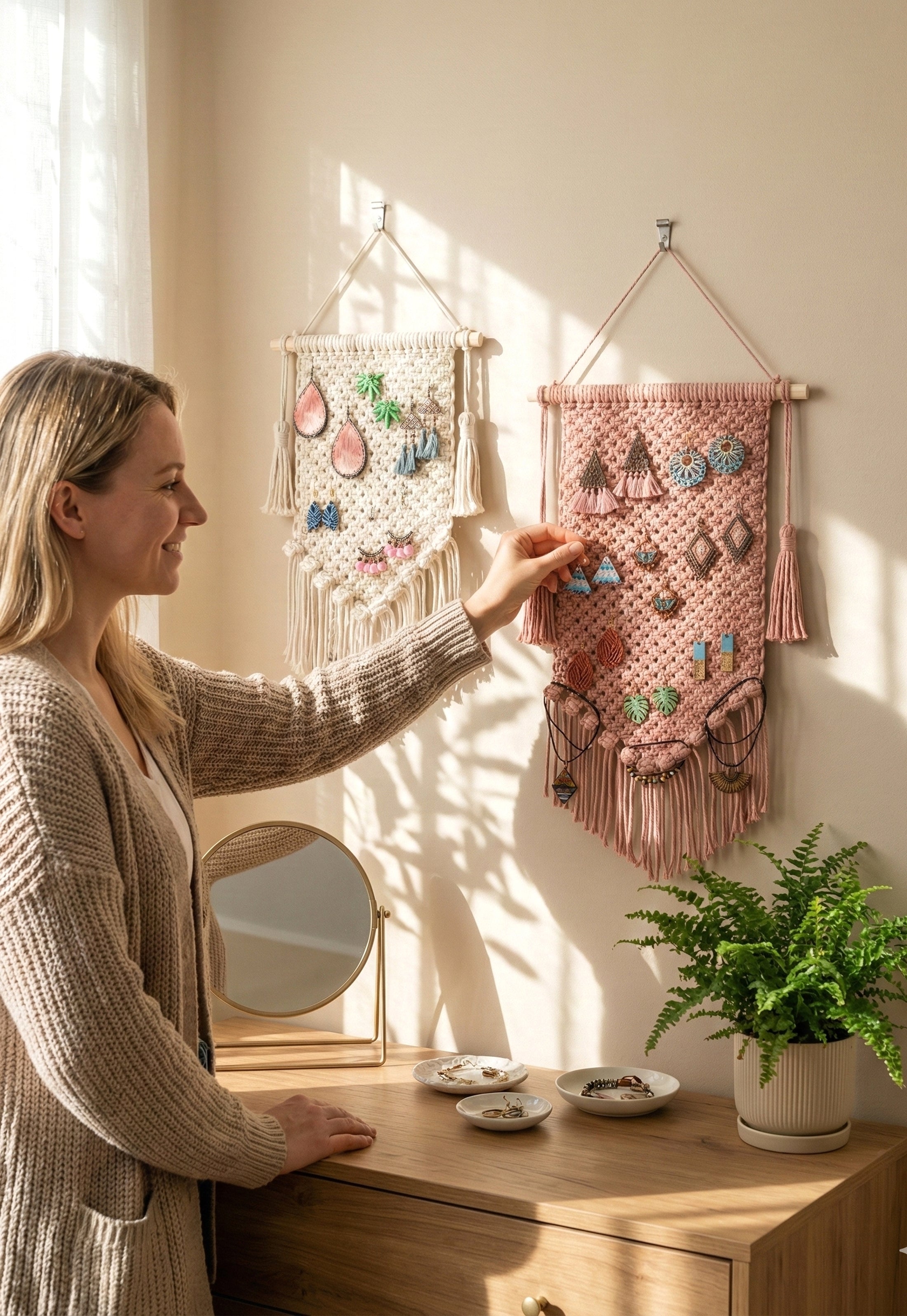 Macrame Earring Holder macrame cord for Wall Jewelry Organizer I52