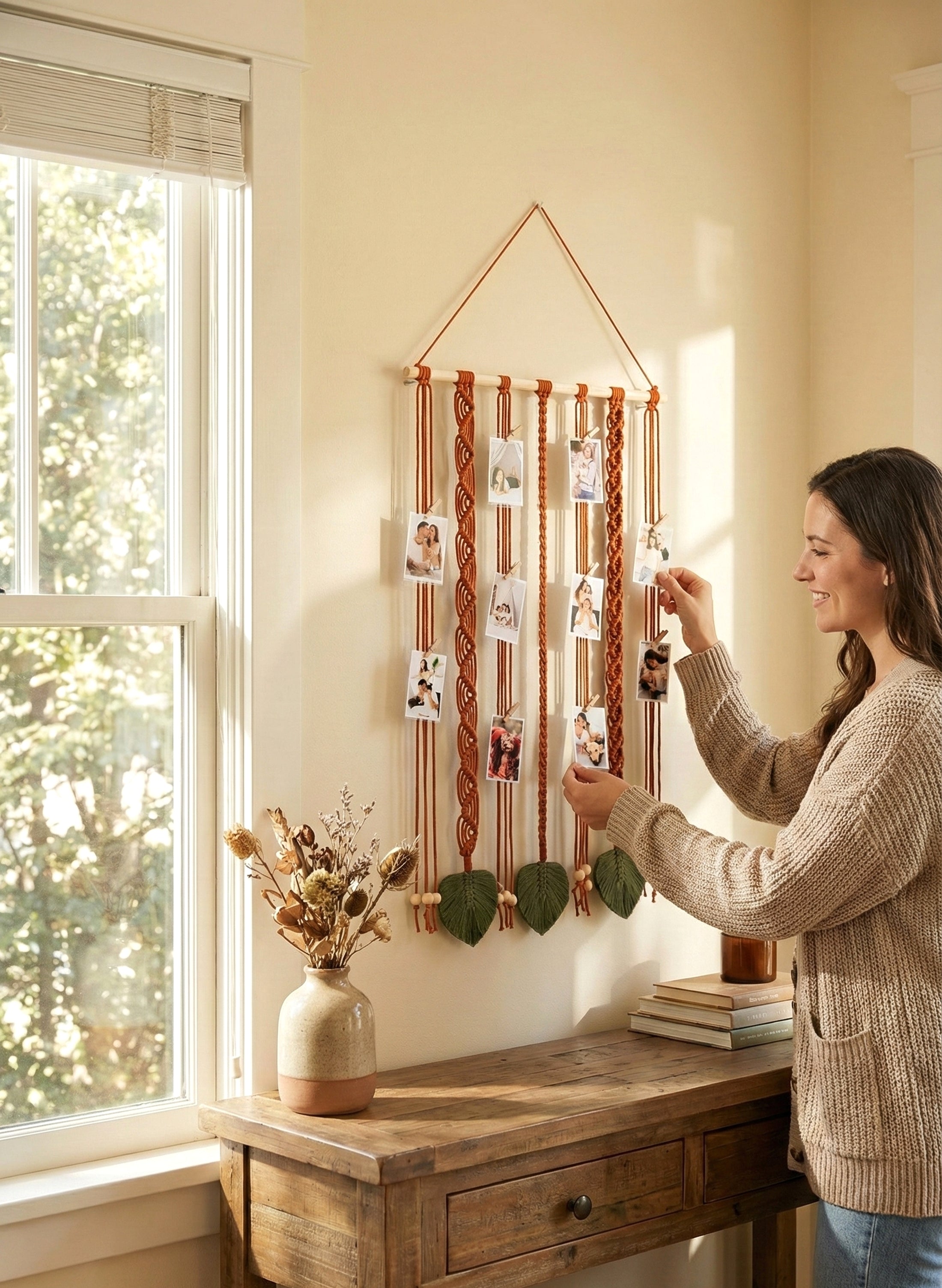 Macrame Photo Hanger macrame cord photo wall decor for boho home I44