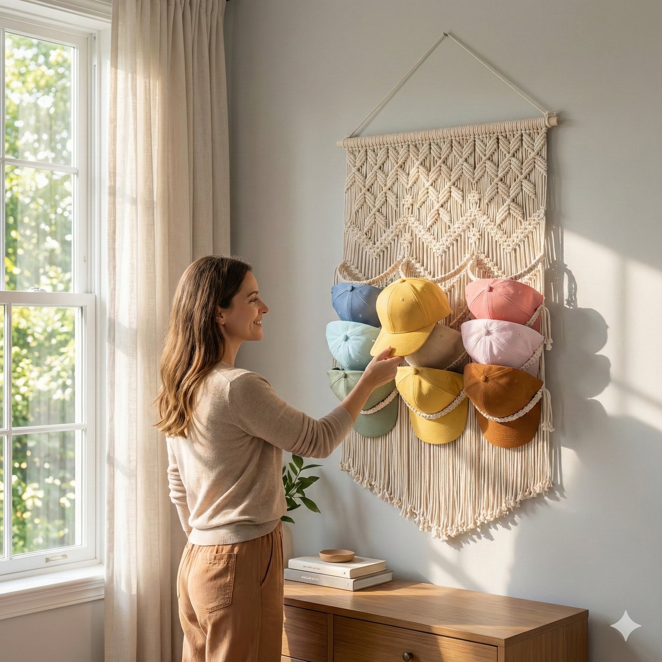 Macrame Baseball Cap Holder – Hat Organizer for Wall I23