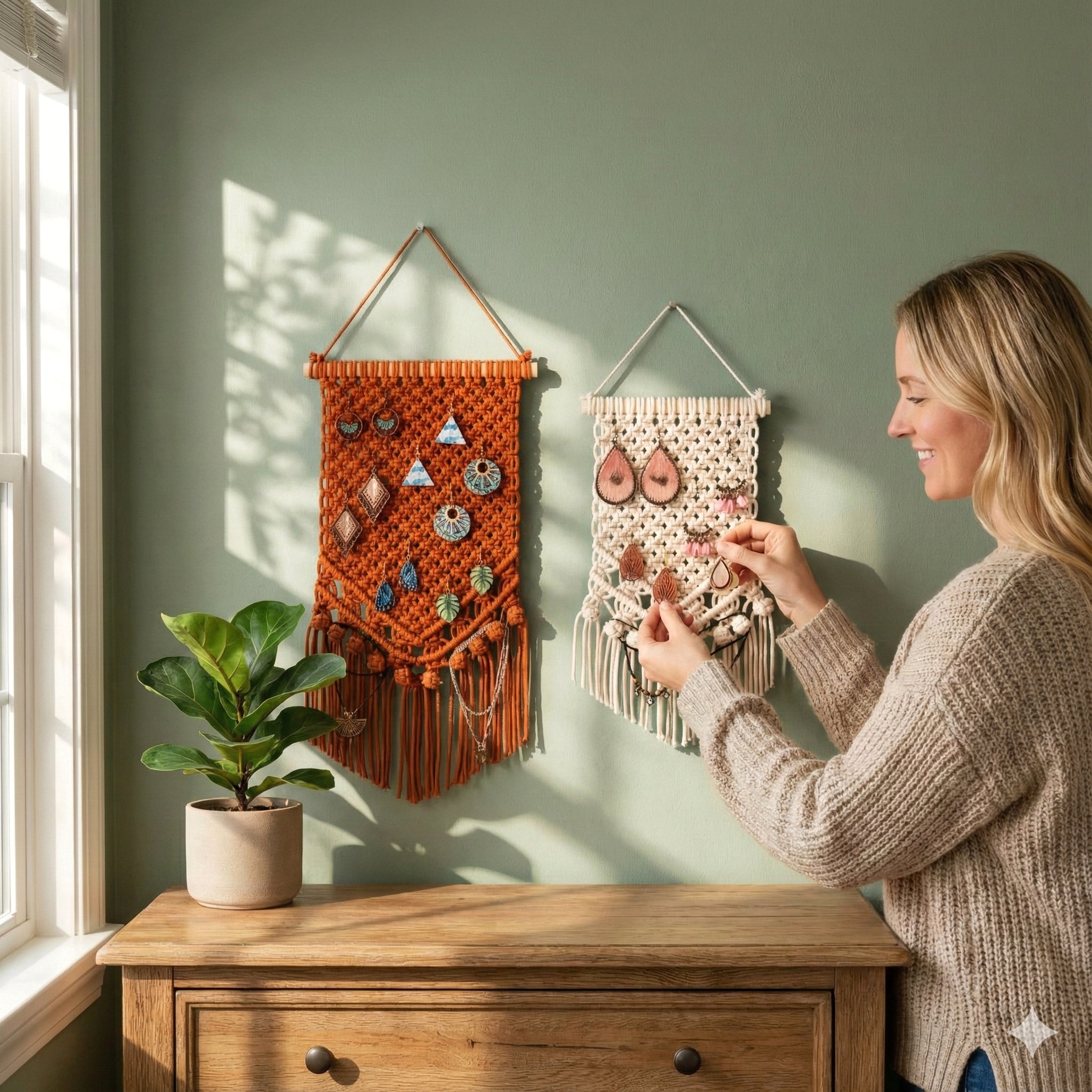 Boho Macrame Jewelry Holder - Earring Hanger Wall Decor I51