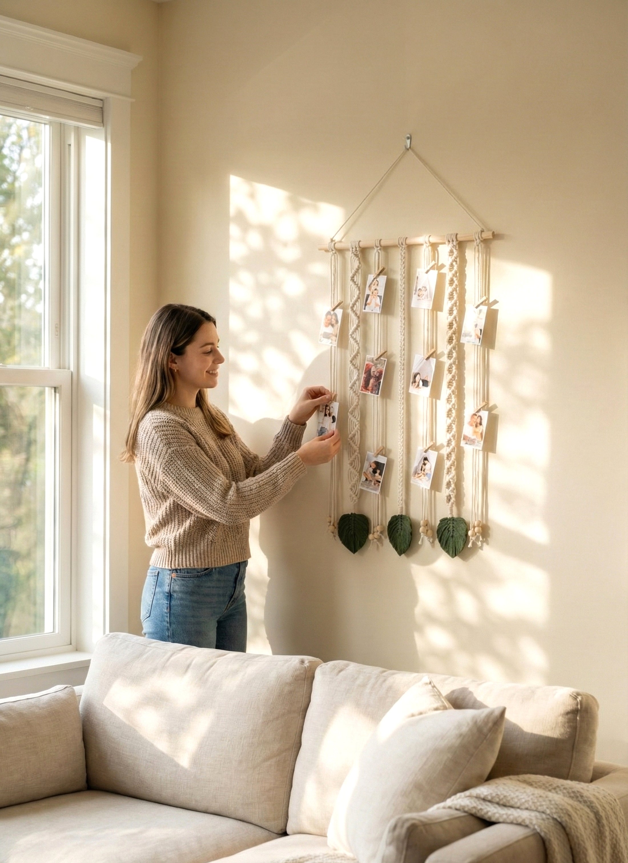 Macrame Photo Hanger macrame cord photo wall decor for boho home I44