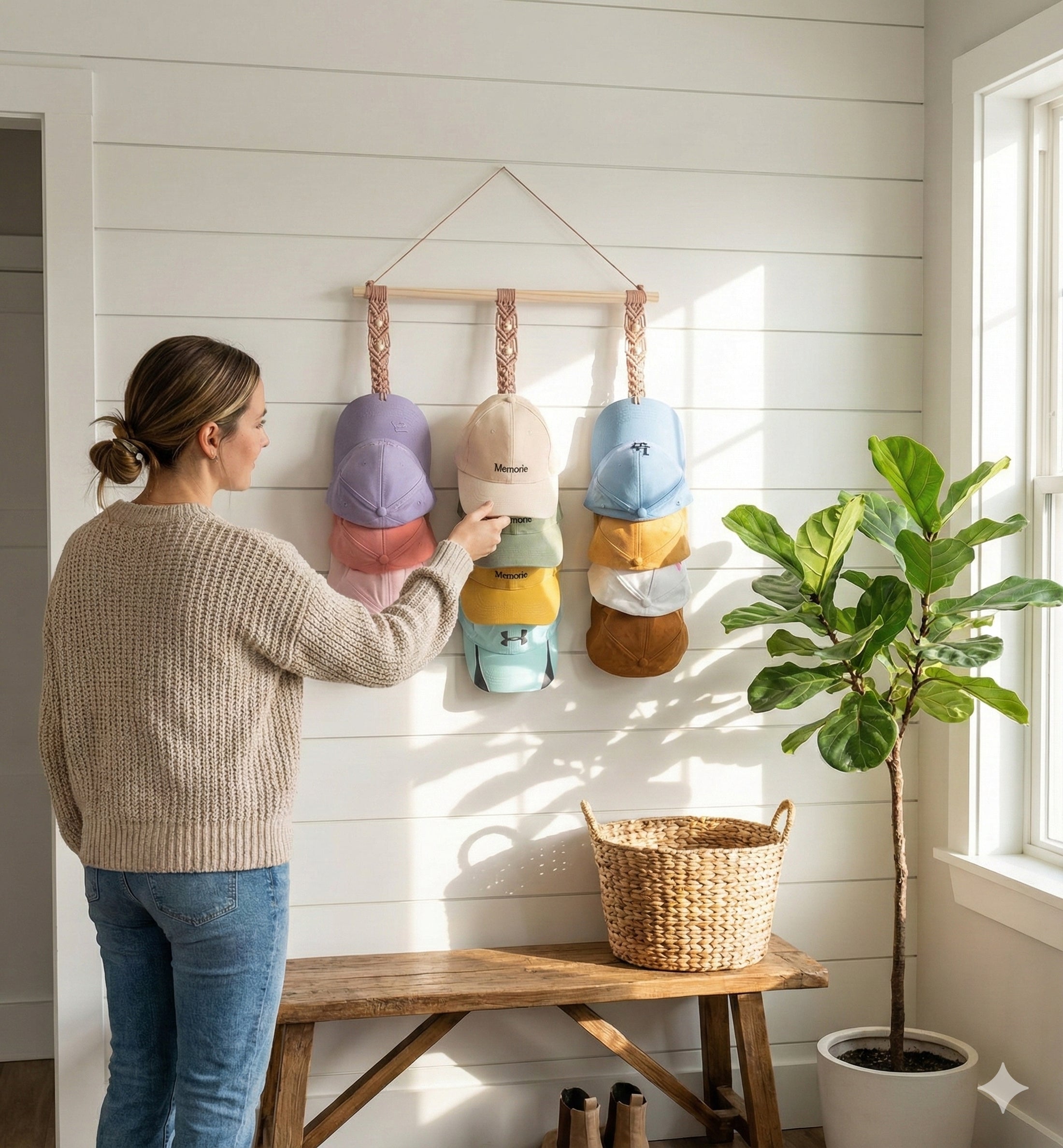 Macrame Cap Hanger macrame cord for Hat Wall Organizer and Boho Decor H43