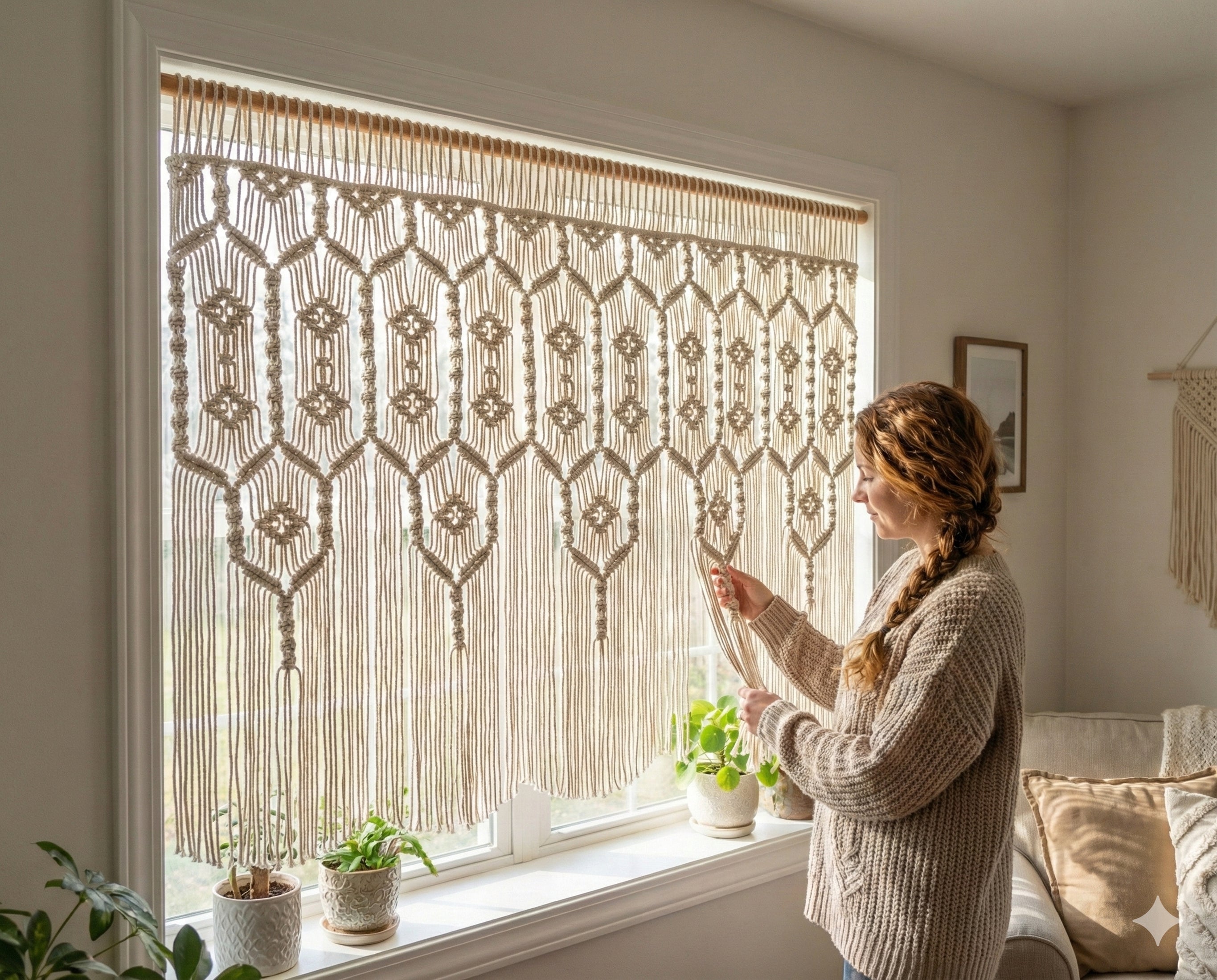 Macrame Curtain for Boho Curtain Decor and Macrame Wall Art C31