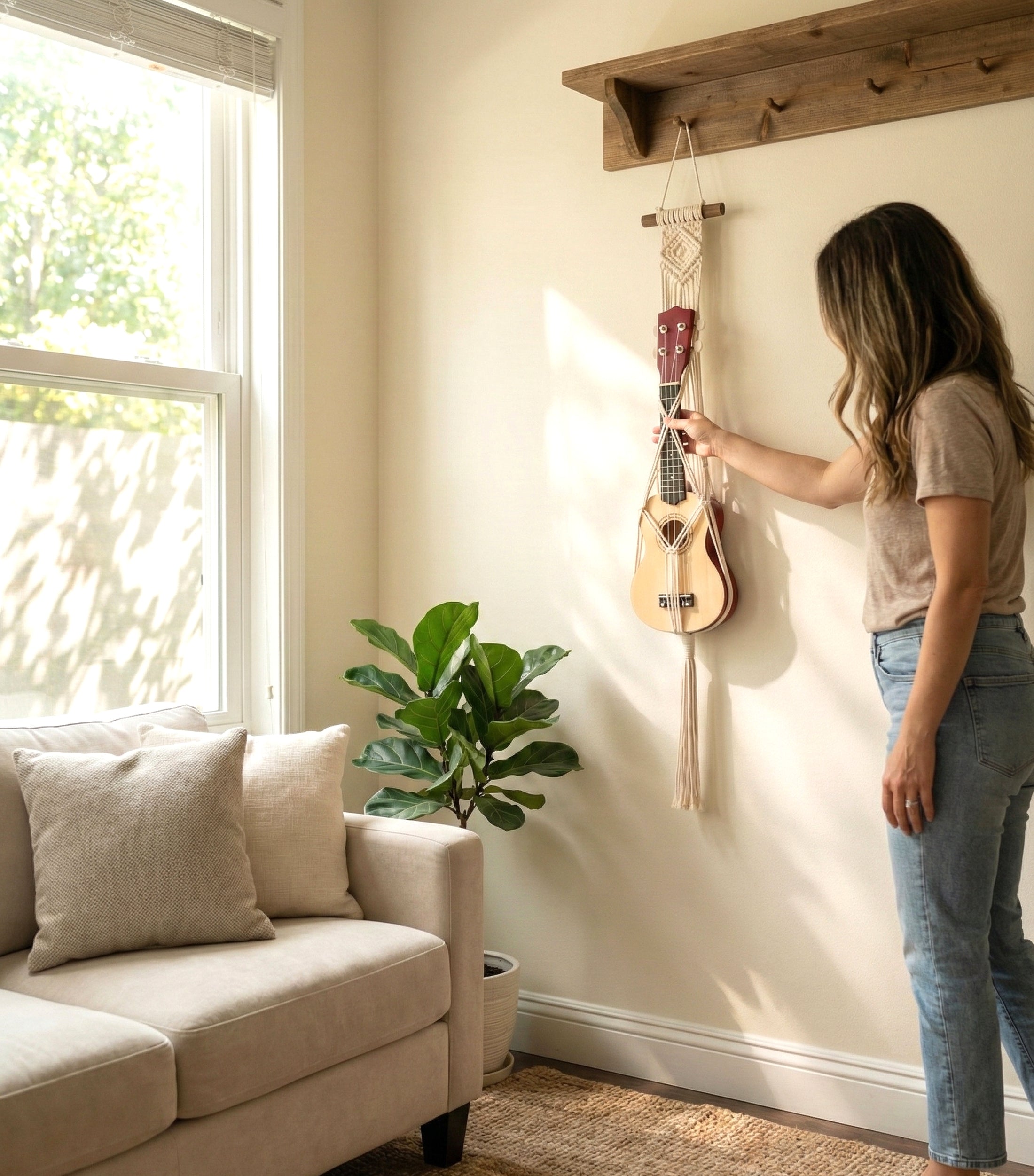 Macrame Ukulele Holder macrame cord for Ukulele Wall Hanger and Boho Decor H77