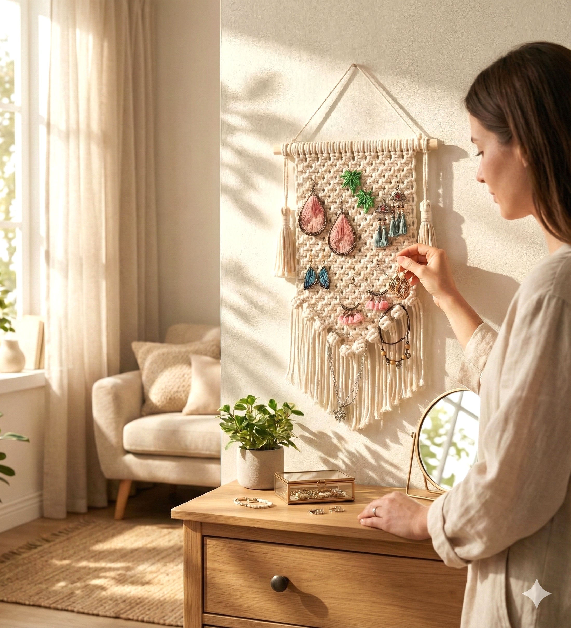 Handmade Macrame Earring Holder – Jewelry Wall Organizer I52