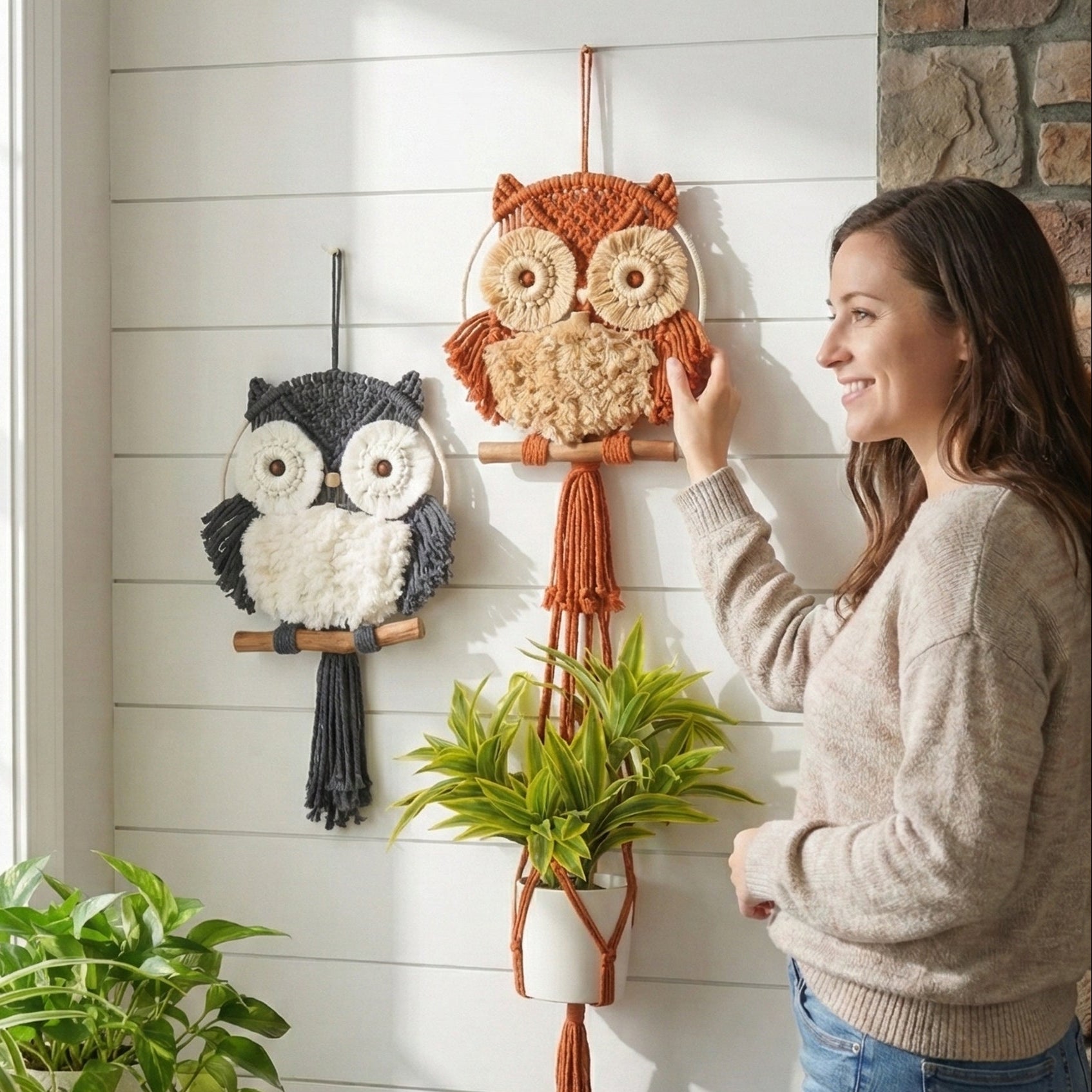 Macrame Owl Wall Hanging macrame cord for Owl Wall Decor and Boho Style W69