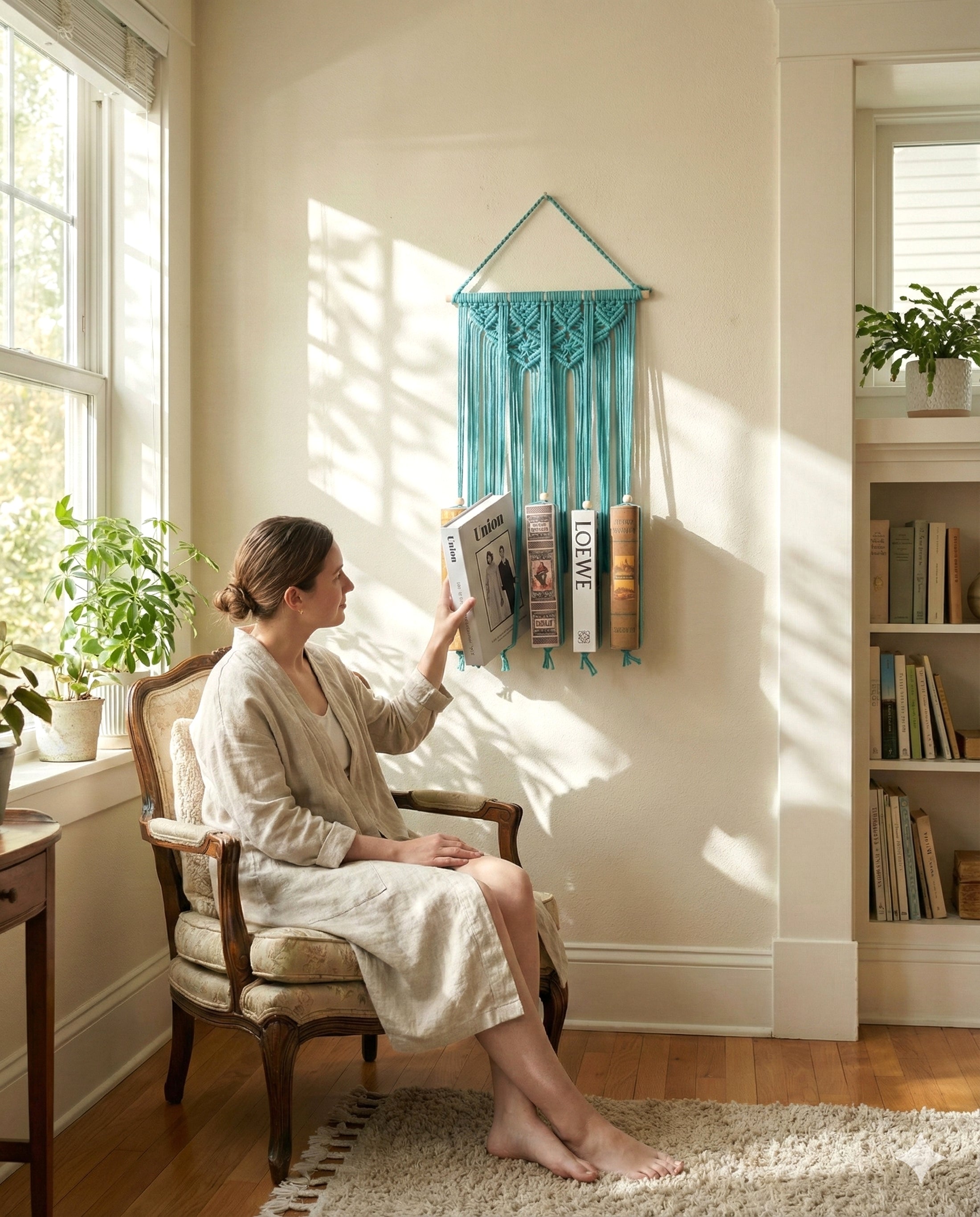 Macrame Book Holder macrame for Wall Book Organizer and Boho Storage H81