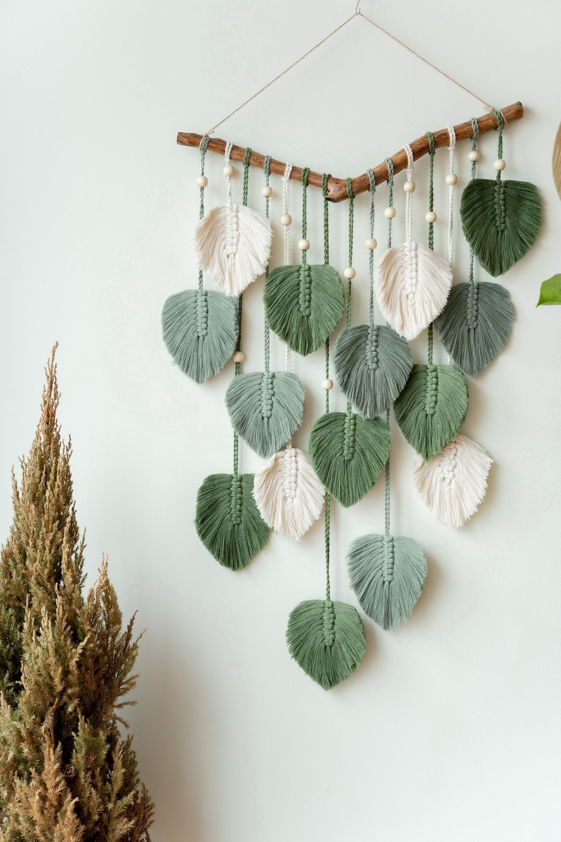 Green Leaves Macrame Wall Hanging - Boho Nursery Wall Decor L02
