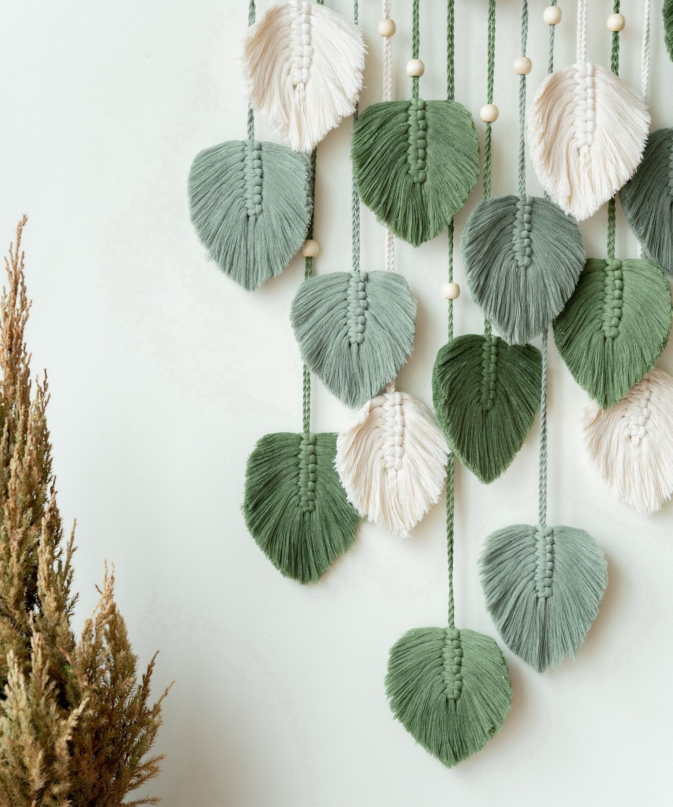 Green Leaves Macrame Wall Hanging - Boho Nursery Wall Decor L02