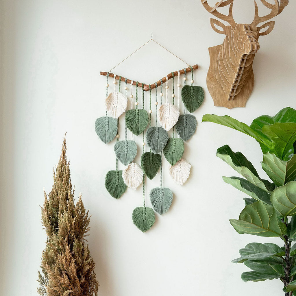 Green Leaves Macrame Wall Hanging For Farmhouse Home Decor