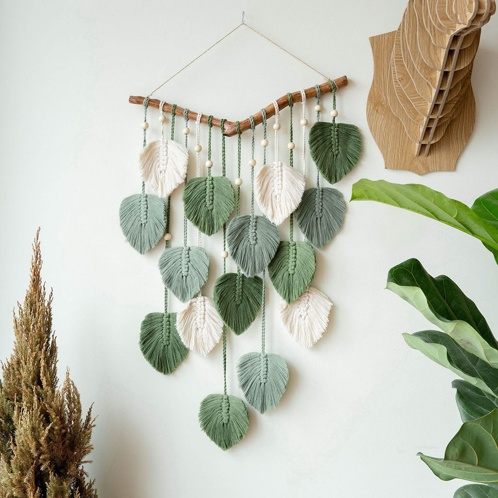 Green Leaves Macrame Wall Hanging For Farmhouse Home Decor