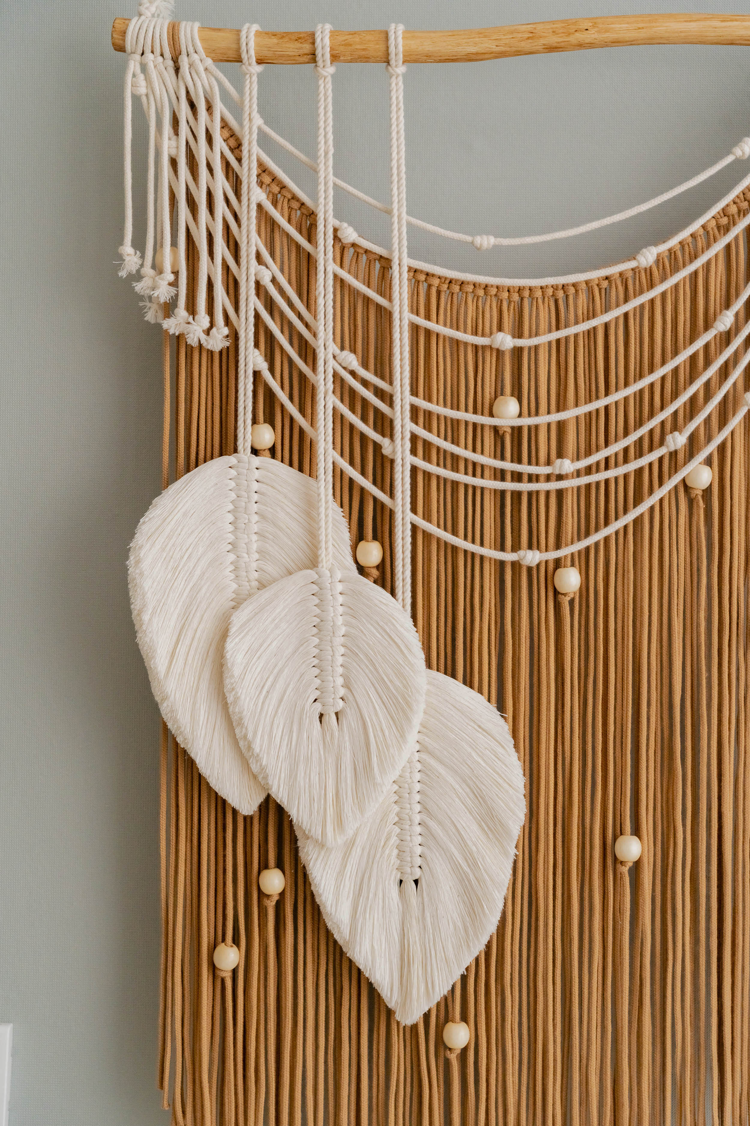 Macrame Leaf Wall Hanging – Cotton Cord Rustic Wall Art L42