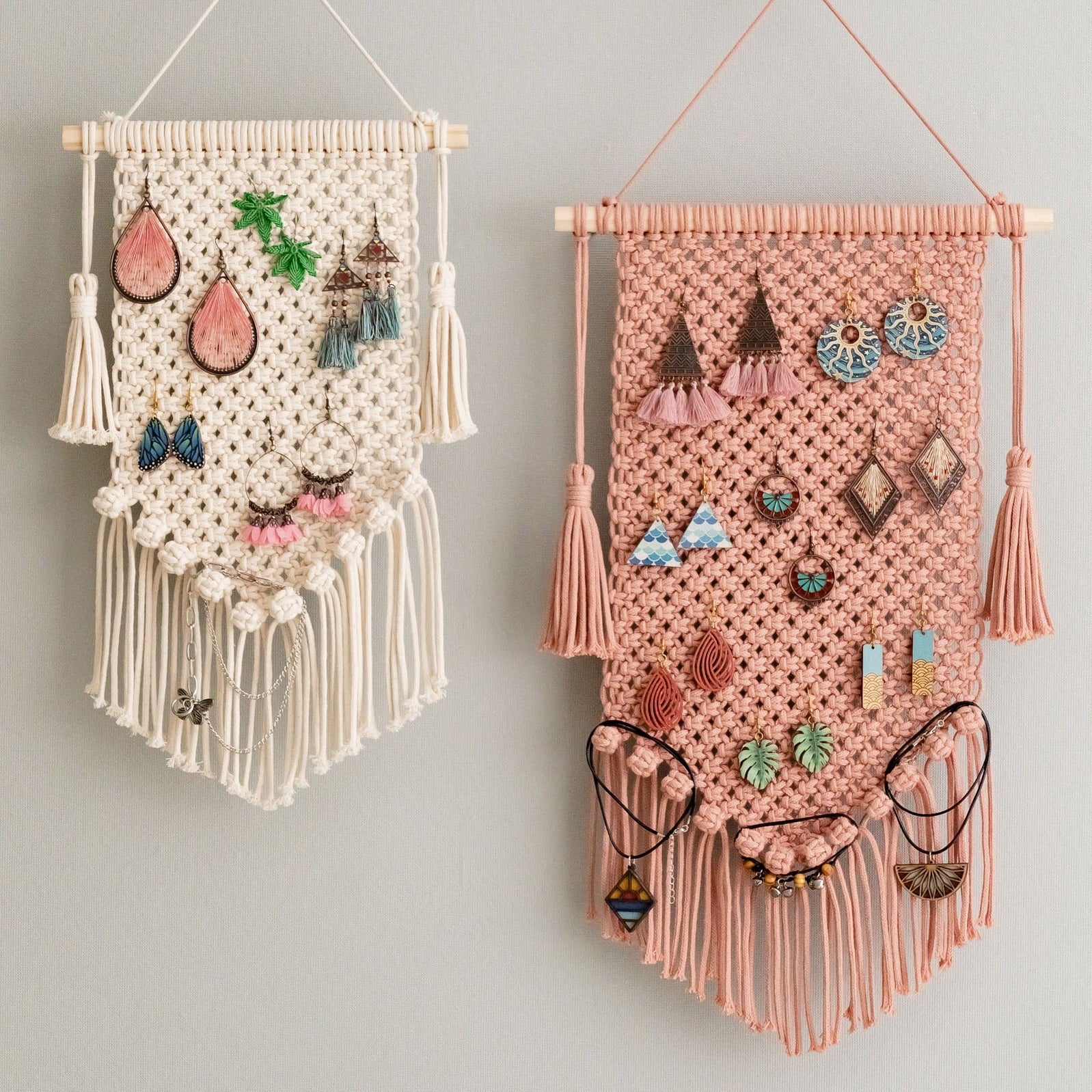 Handmade Macrame Earring Holder – Jewelry Wall Organizer I52