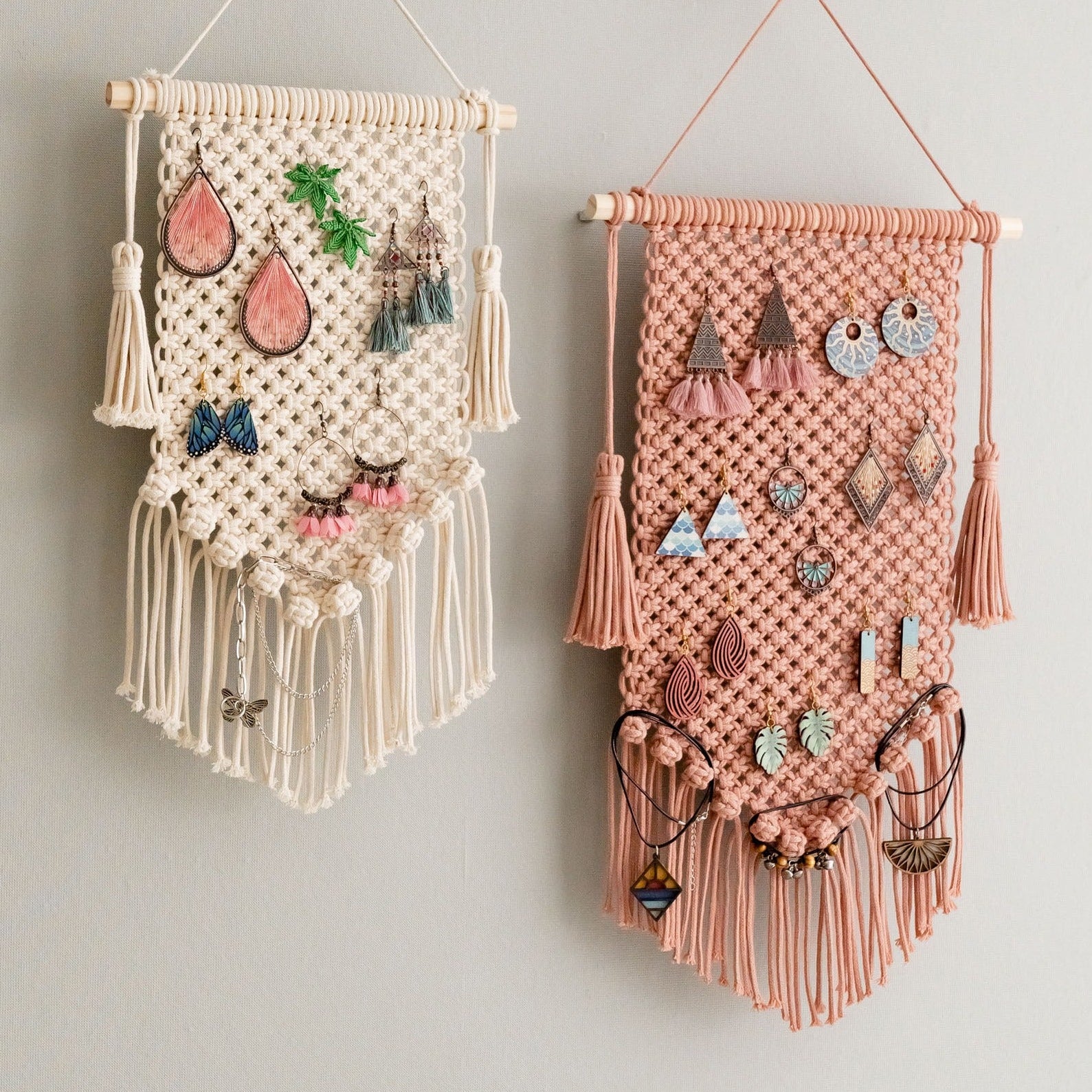 Handmade Macrame Earring Holder – Jewelry Wall Organizer I52