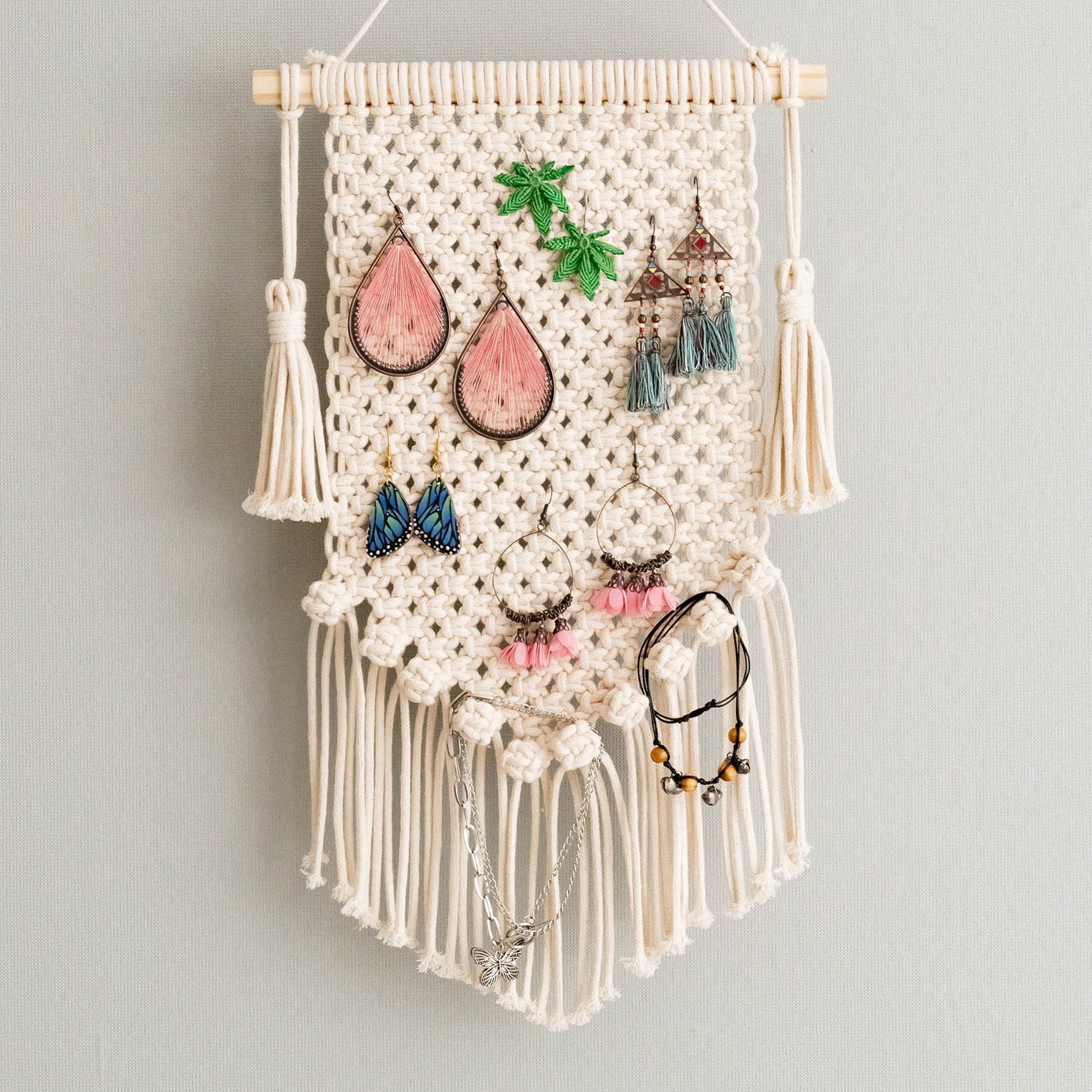 Macrame Earring Holder macrame cord for Wall Jewelry Organizer I52