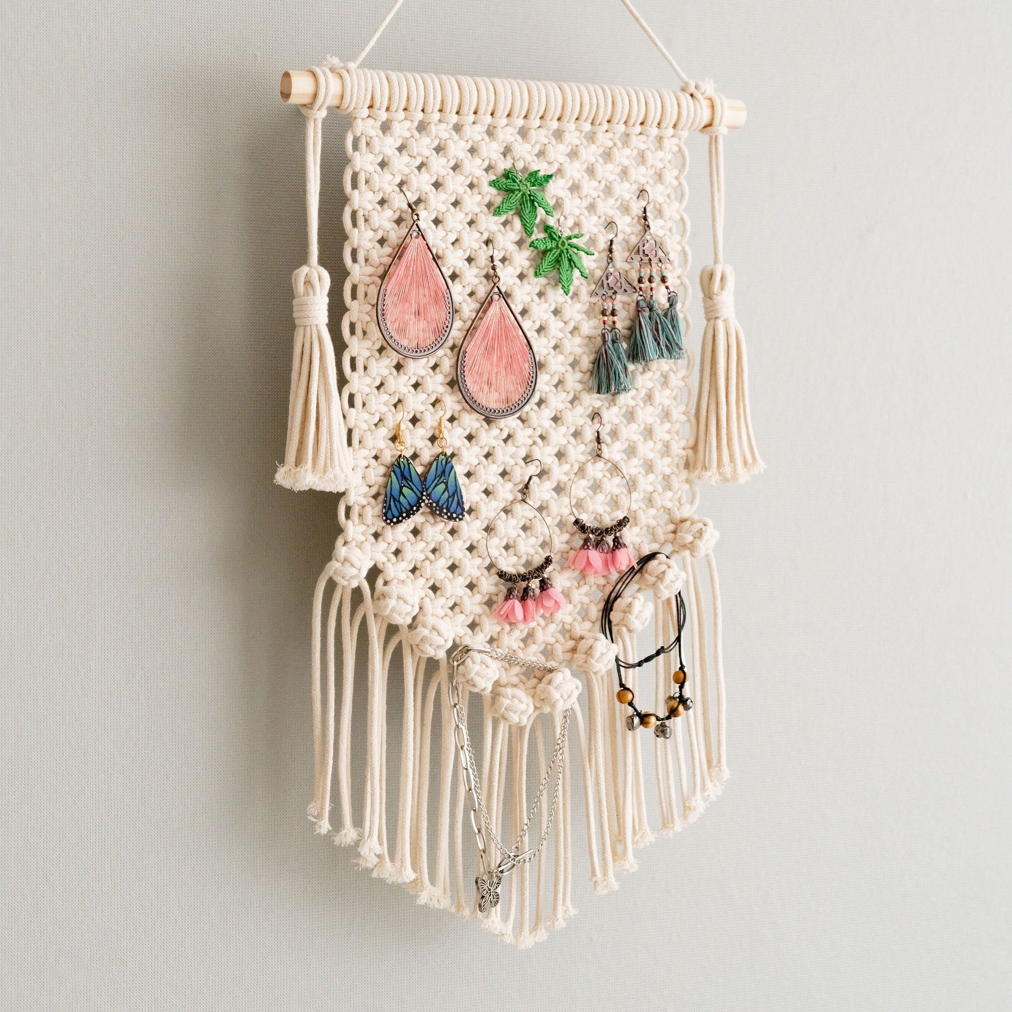 Macrame Earring Holder macrame cord for Wall Jewelry Organizer I52