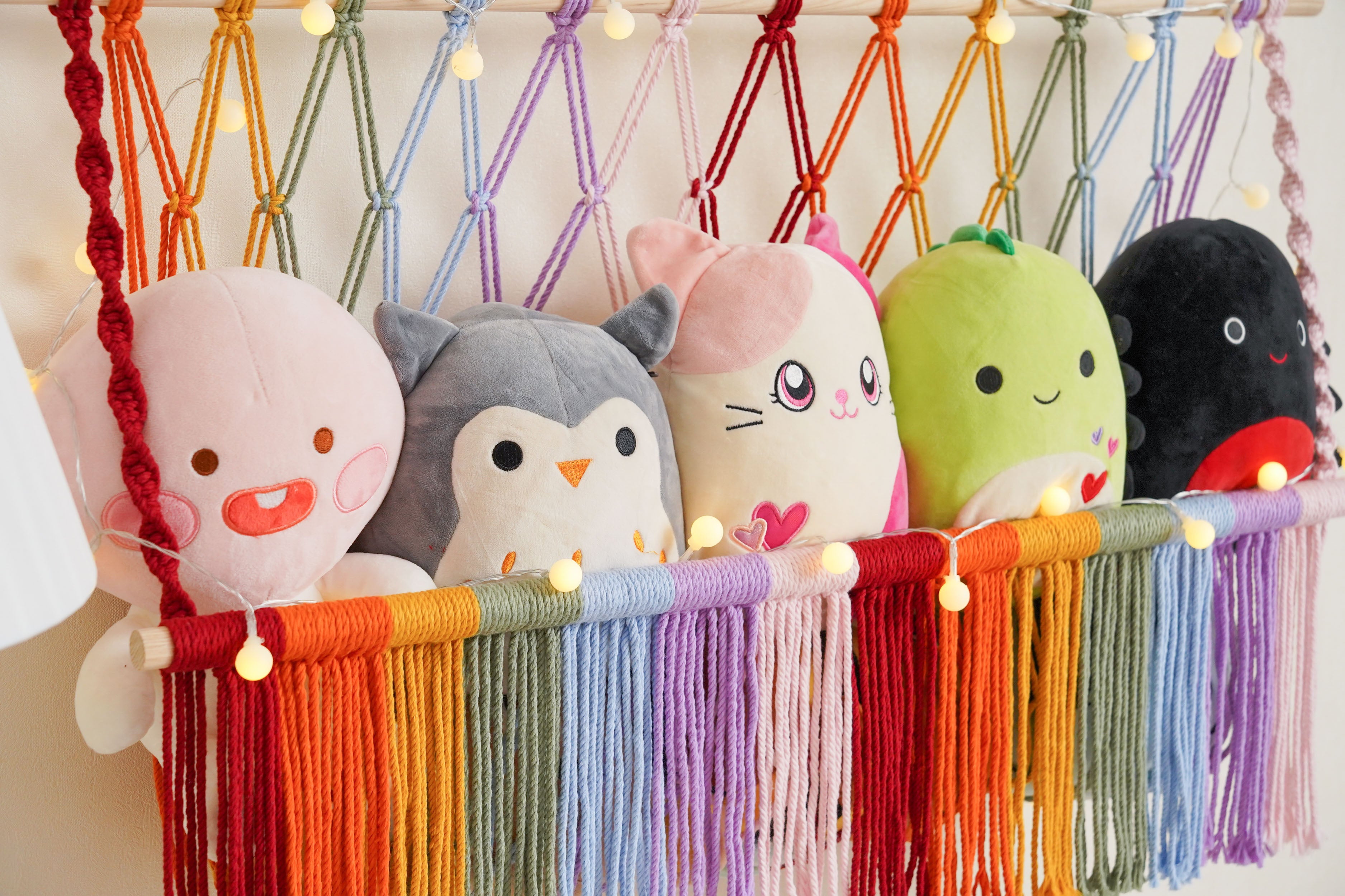 Macrame Stuffed Animal Organizer for Kids Wall Storage H24