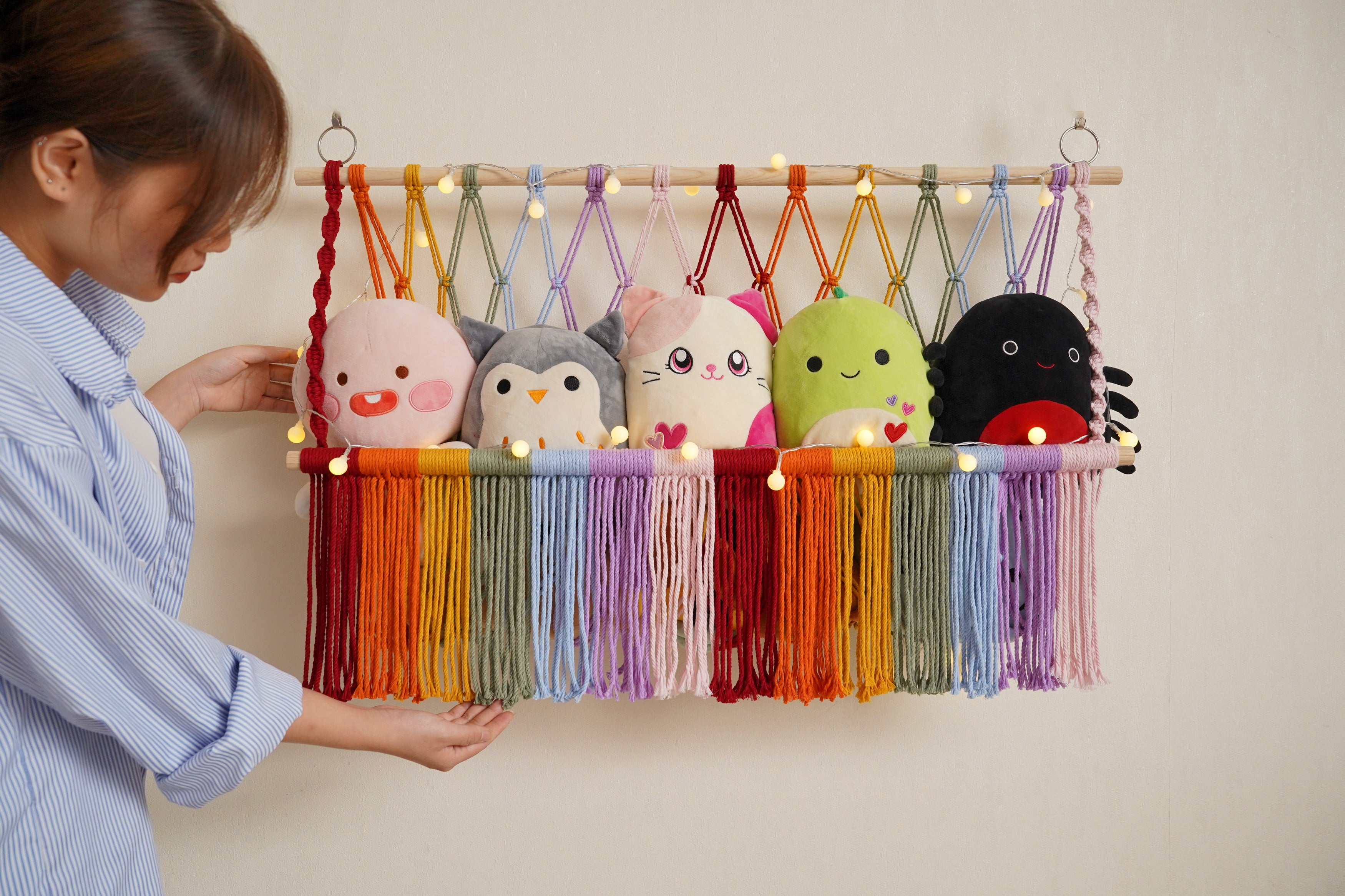Macrame Stuffed Animal Organizer for Kids Wall Storage H24