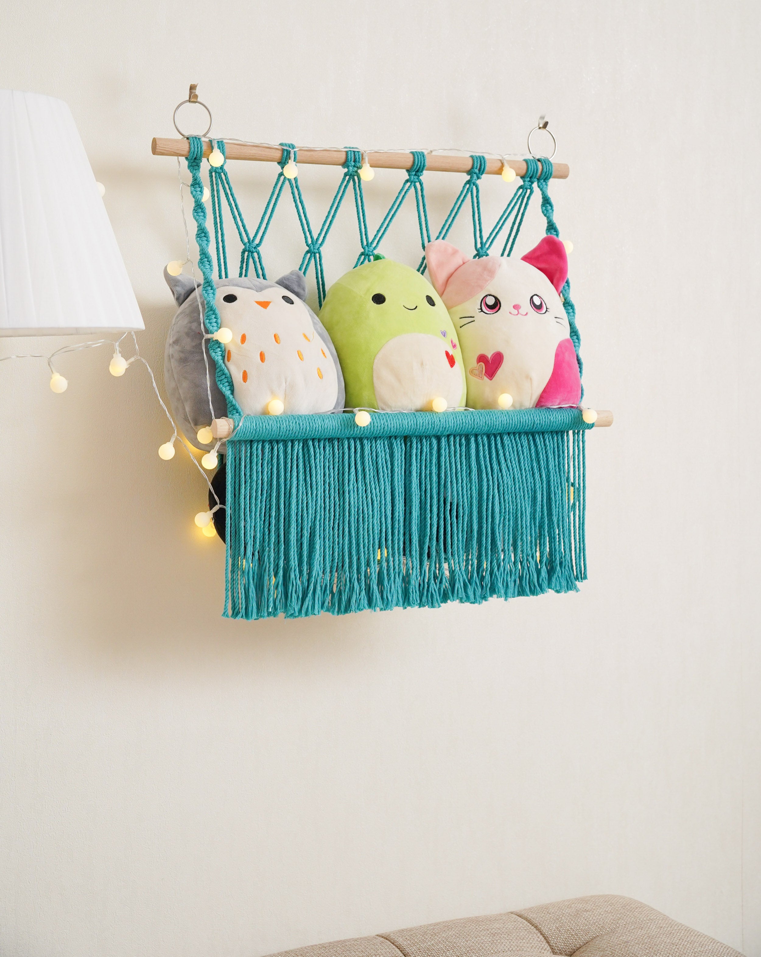 Macrame Toy Storage Hammock for Stuffed Animal Wall Storage H24