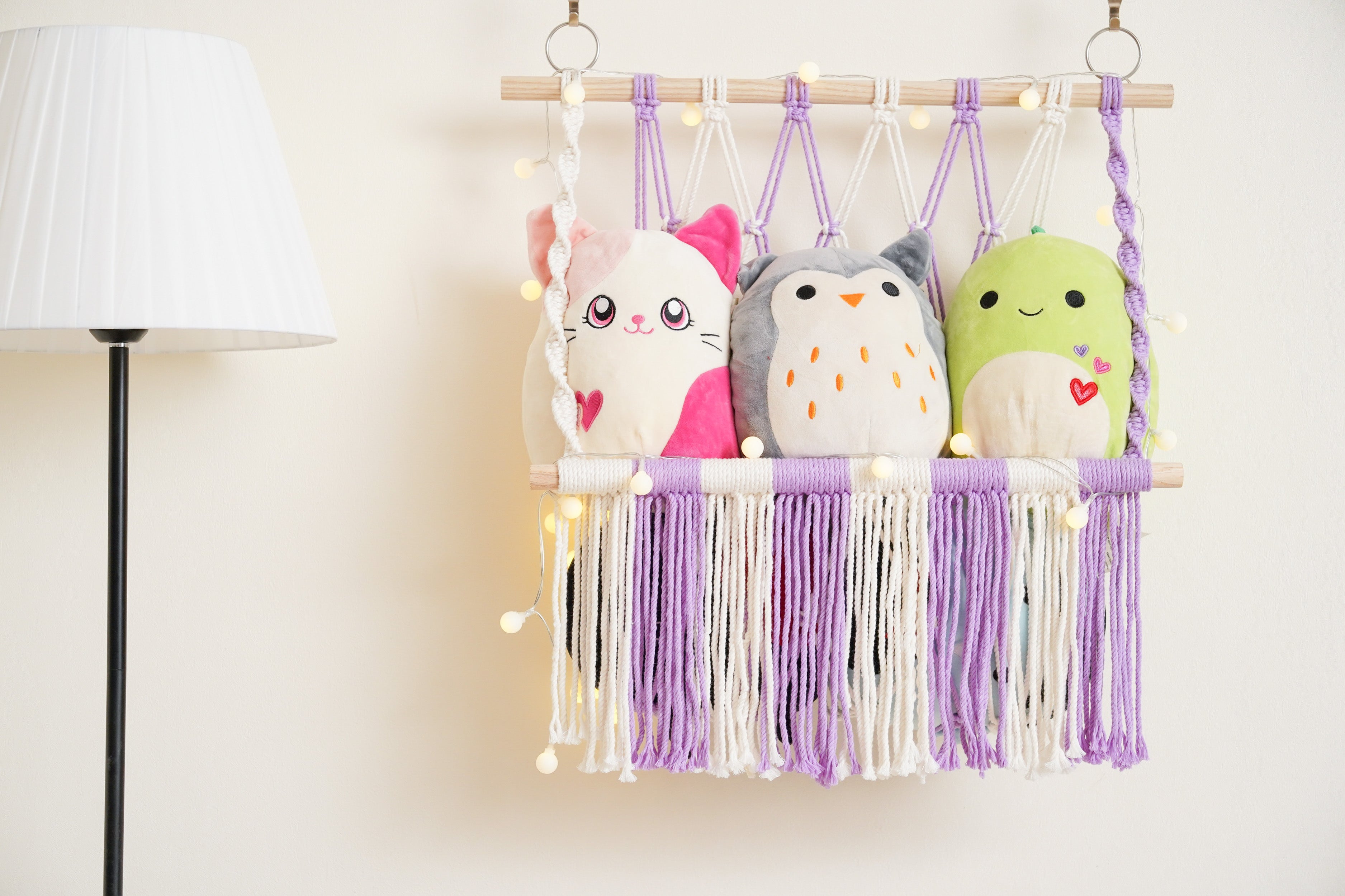 Macrame Toy Storage Hammock for Plush Toy Organizer and Nursery Wall Storage H24