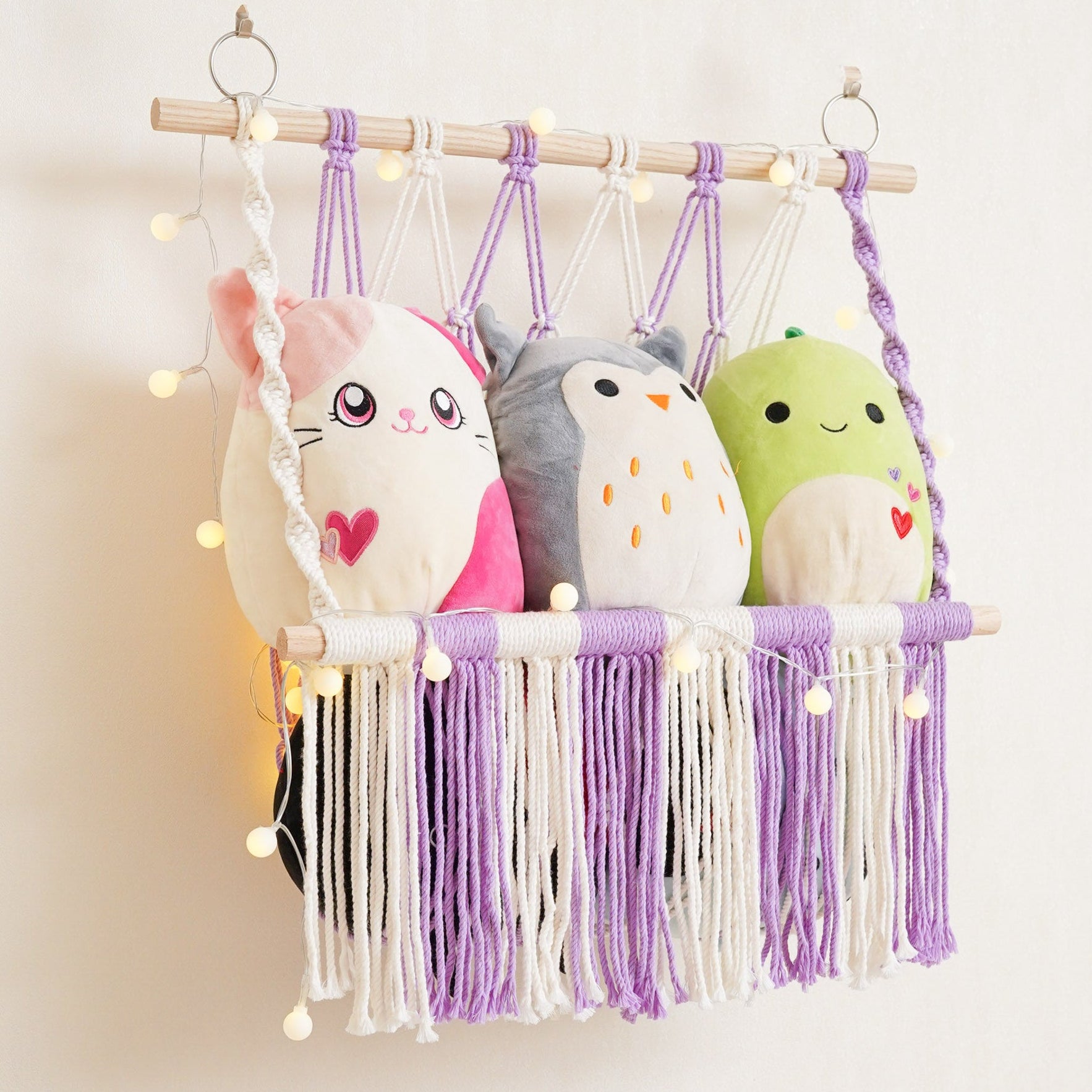 Macrame Toy Storage Hammock for Plush Toy Organizer and Nursery Wall Storage H24