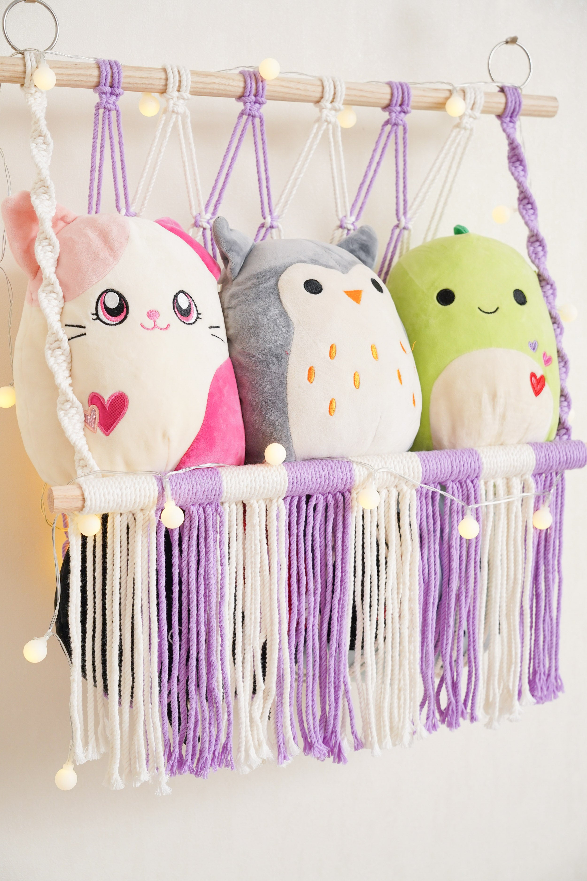 Macrame Toy Storage Hammock for Plush Toy Organizer and Nursery Wall Storage H24