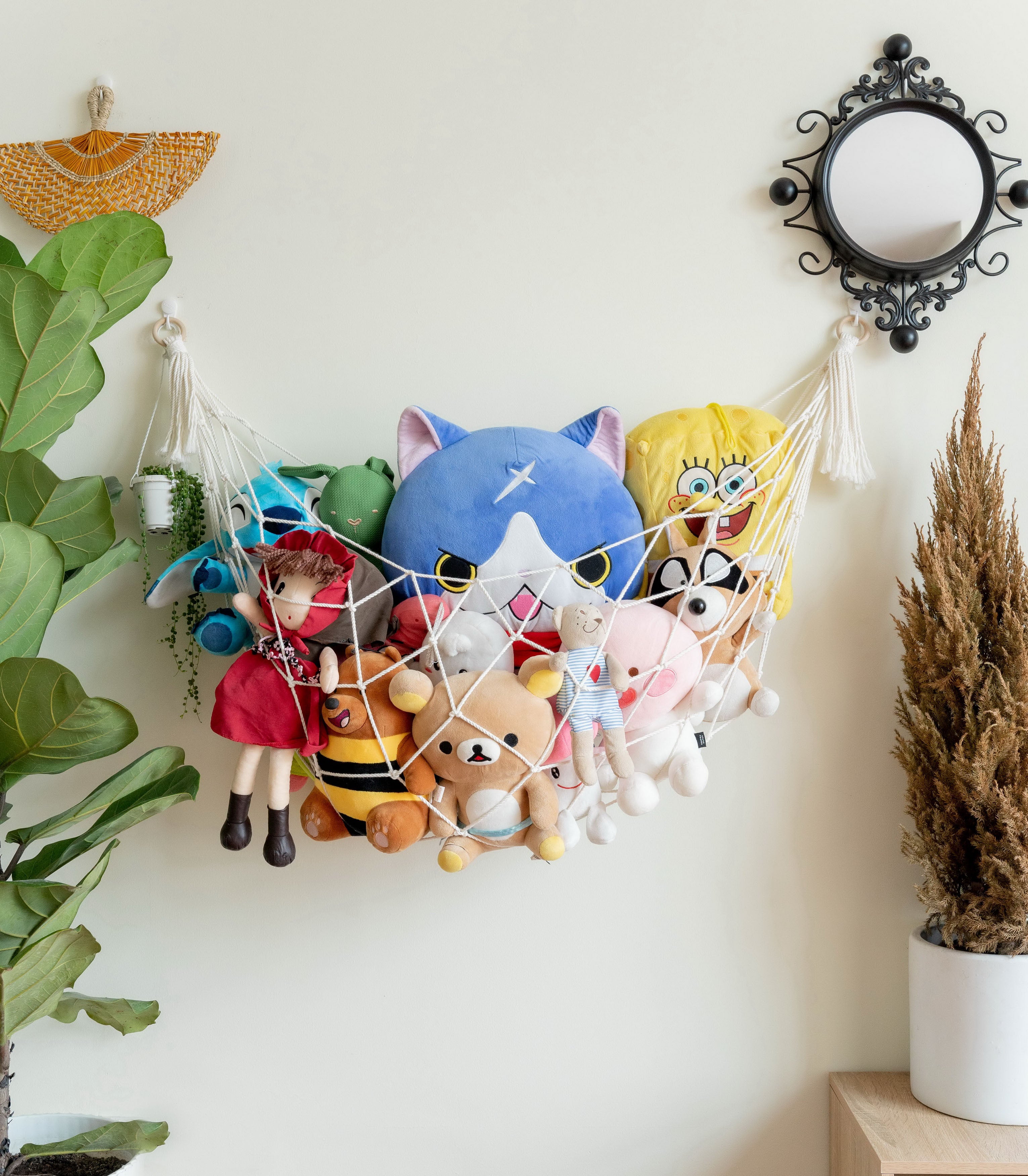 Macrame Toy Hammock – Boho Cotton Rope Toy Organizer for Wall Storage H25