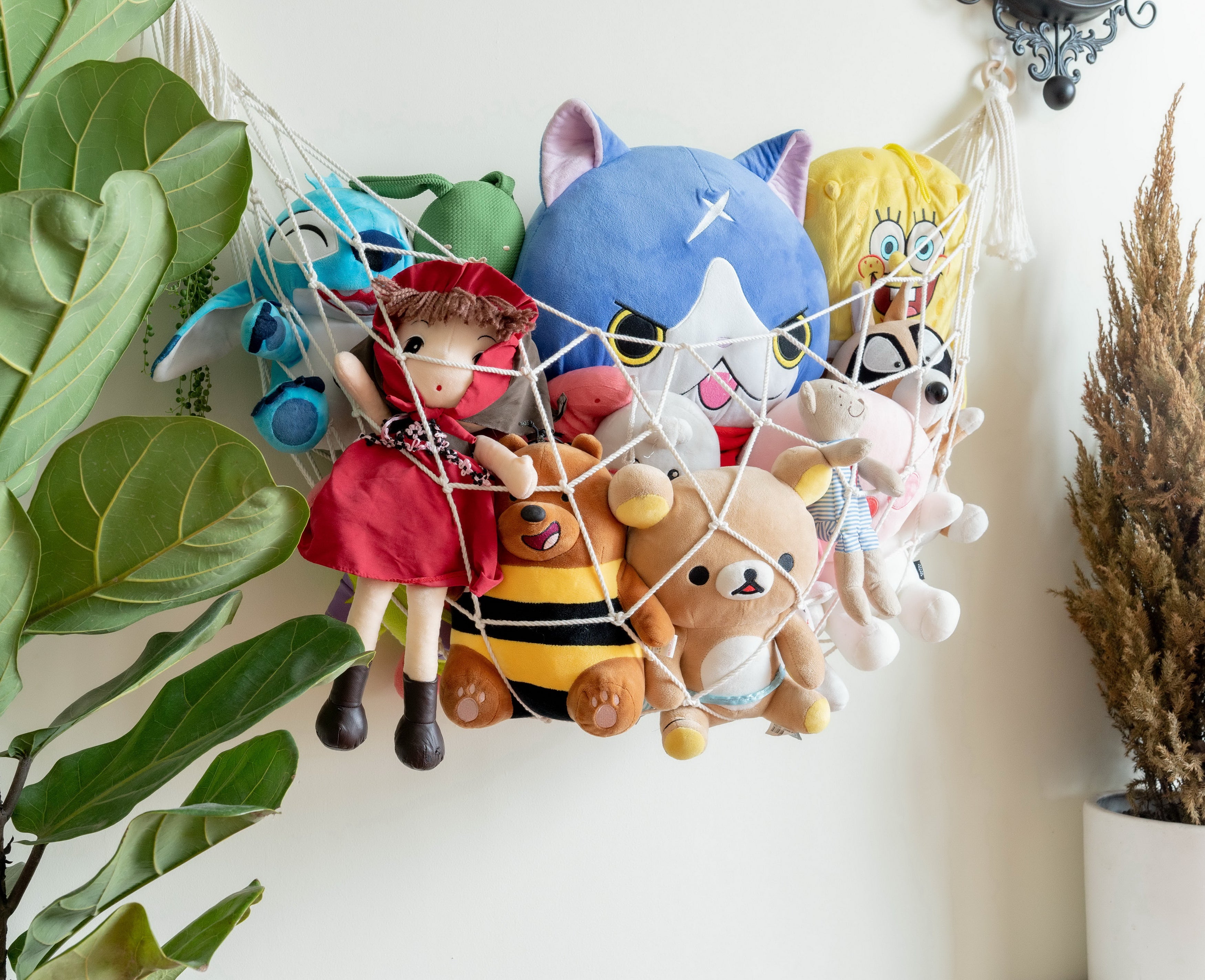 Macrame Toy Hammock – Boho Cotton Rope Toy Organizer for Wall Storage H25