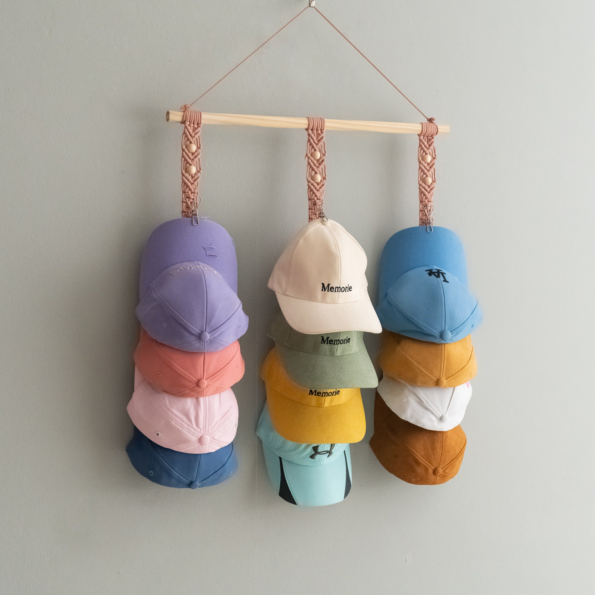 Macrame Baseball Cap Holder Combo - Strap Hat Organizer for Wall H43