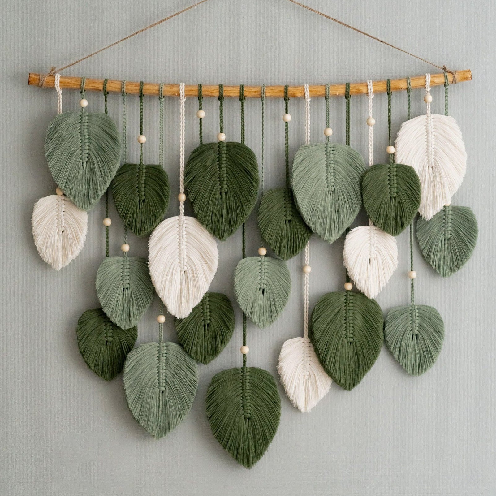 Macrame Leaf Wall Hanging with Driftwood for Boho Wall Decor L03