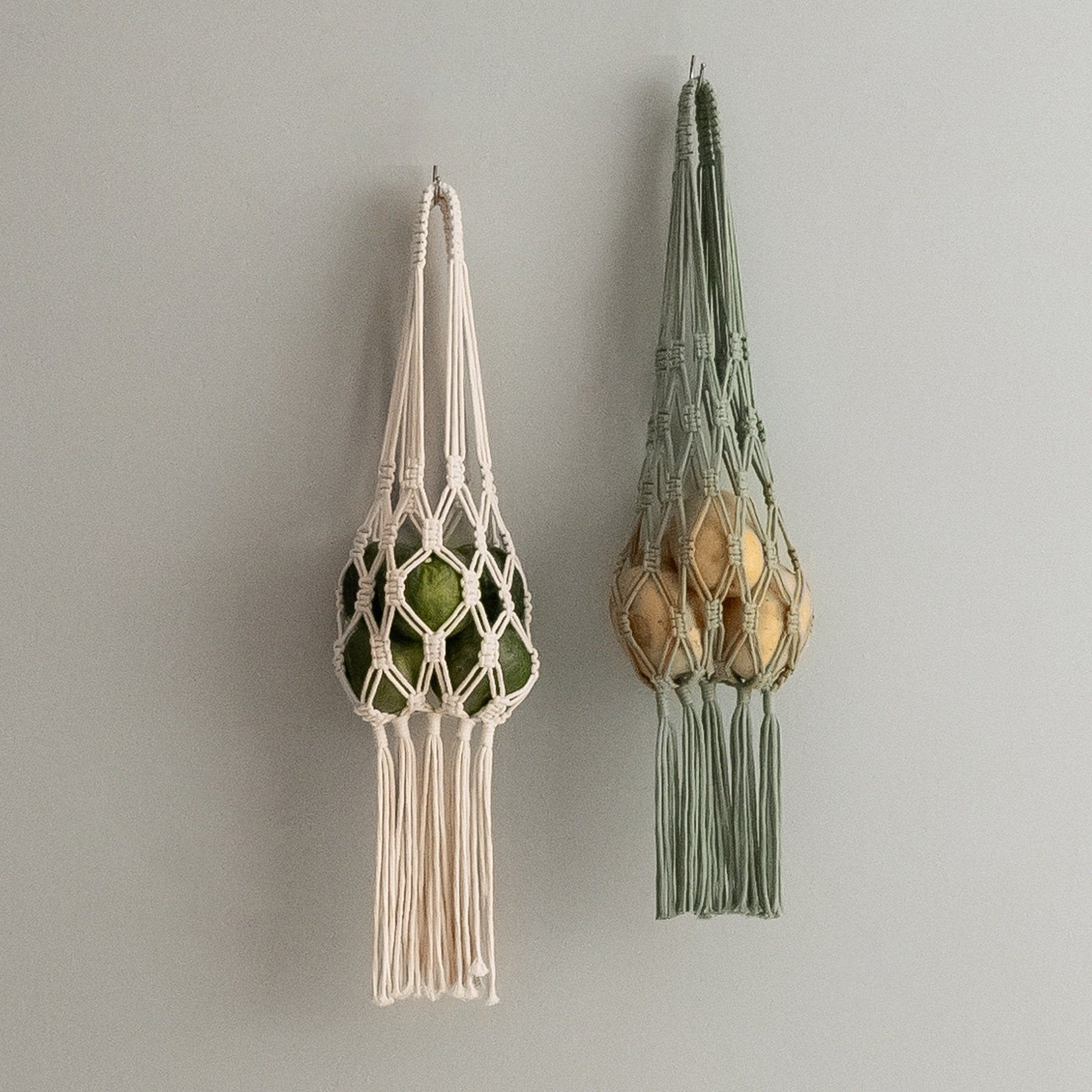 Cesta colgante de macramé para frutas, solución de almacenamiento de pared estilo bohemio