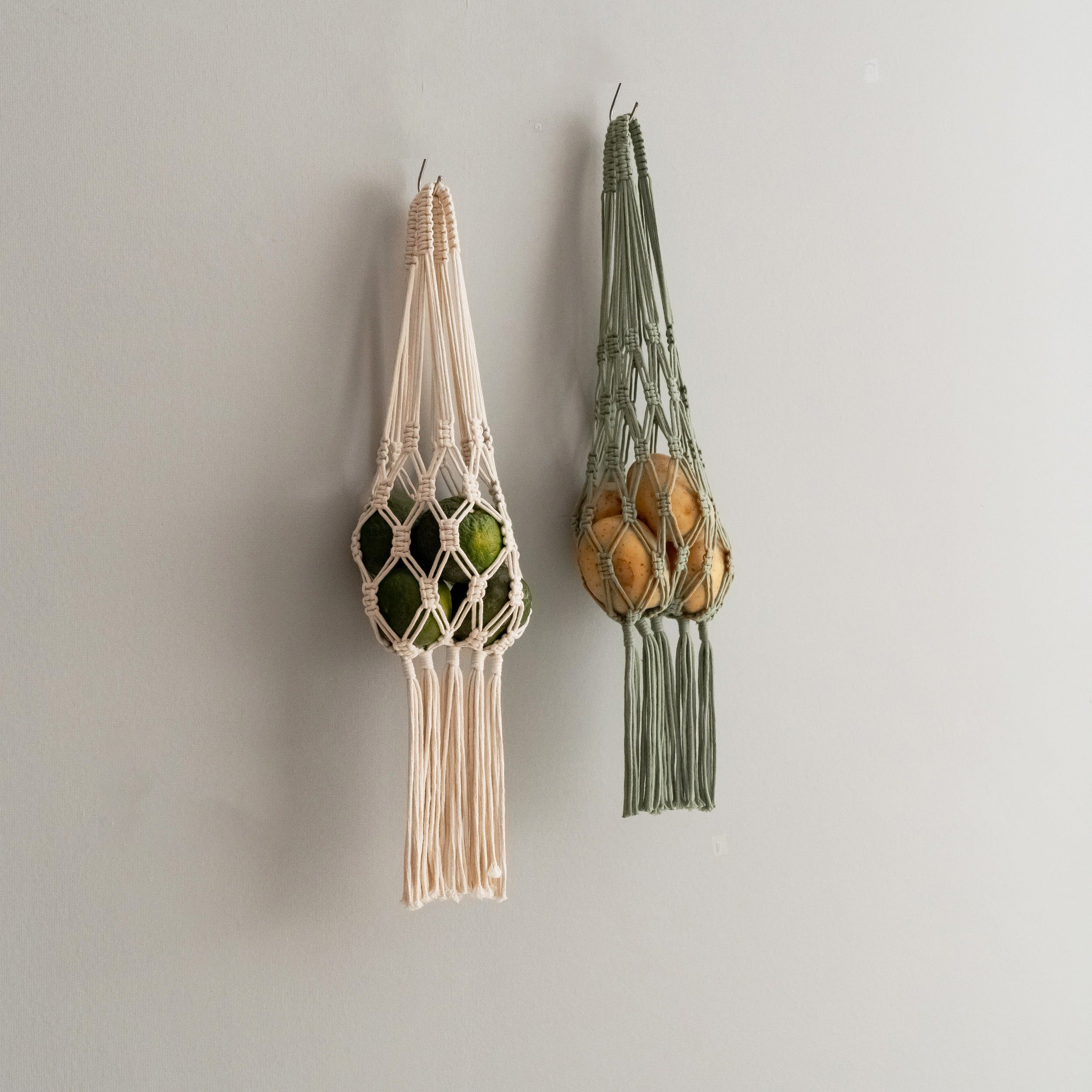 Cesta colgante de macramé para frutas, solución de almacenamiento de pared estilo bohemio