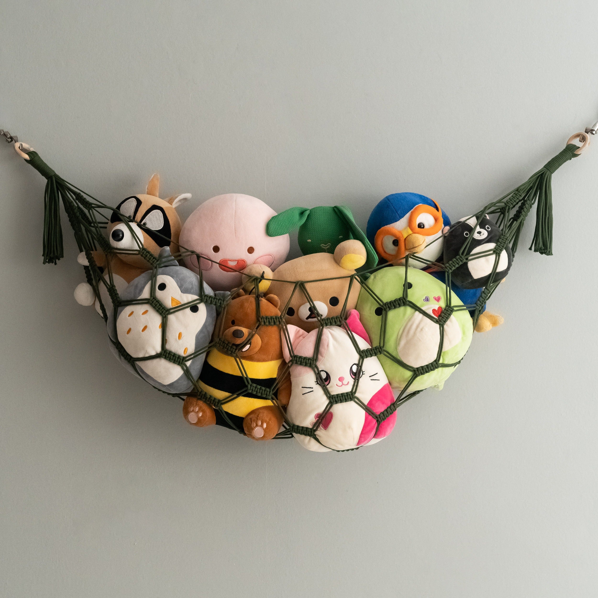 Macrame Toy Hammock for Stuffed Toys - Plush Rope Wall Organizer I25