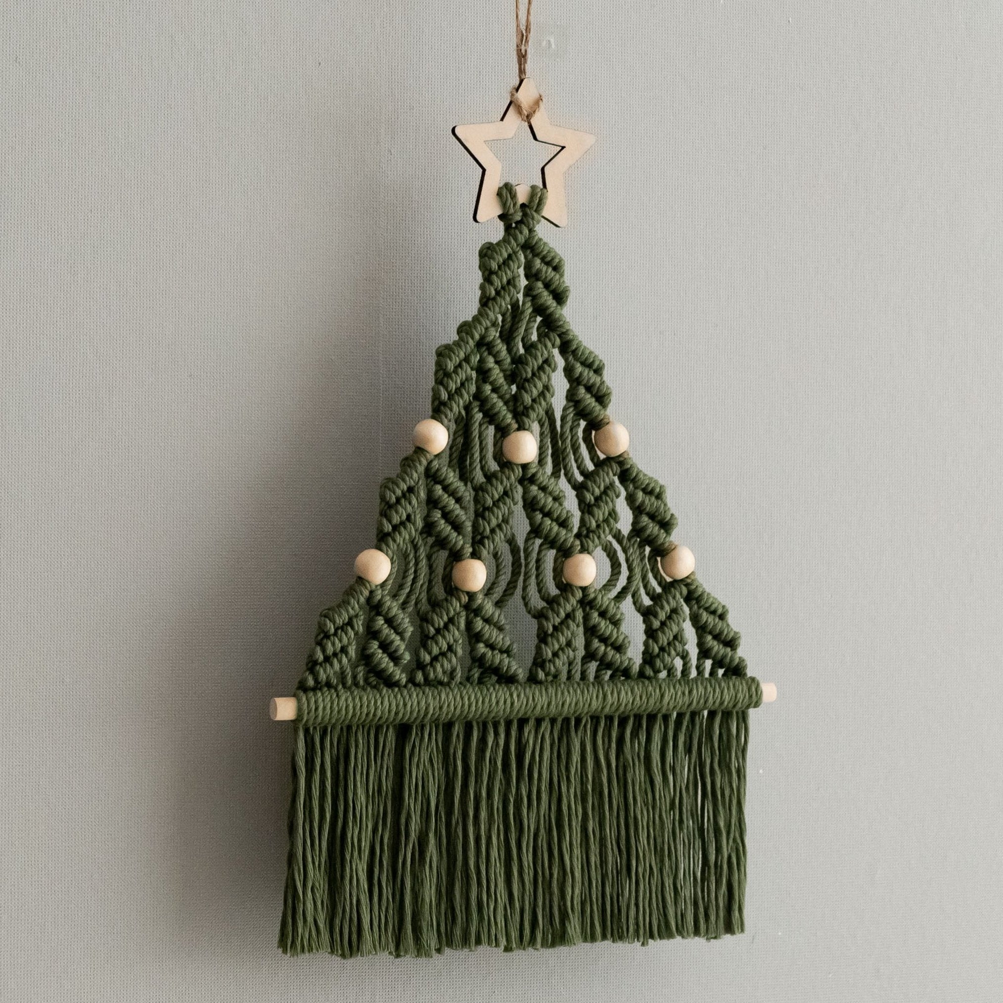 Macrame Beaded Christmas Tree Ornament – Rustic Cotton Cord Decor X08