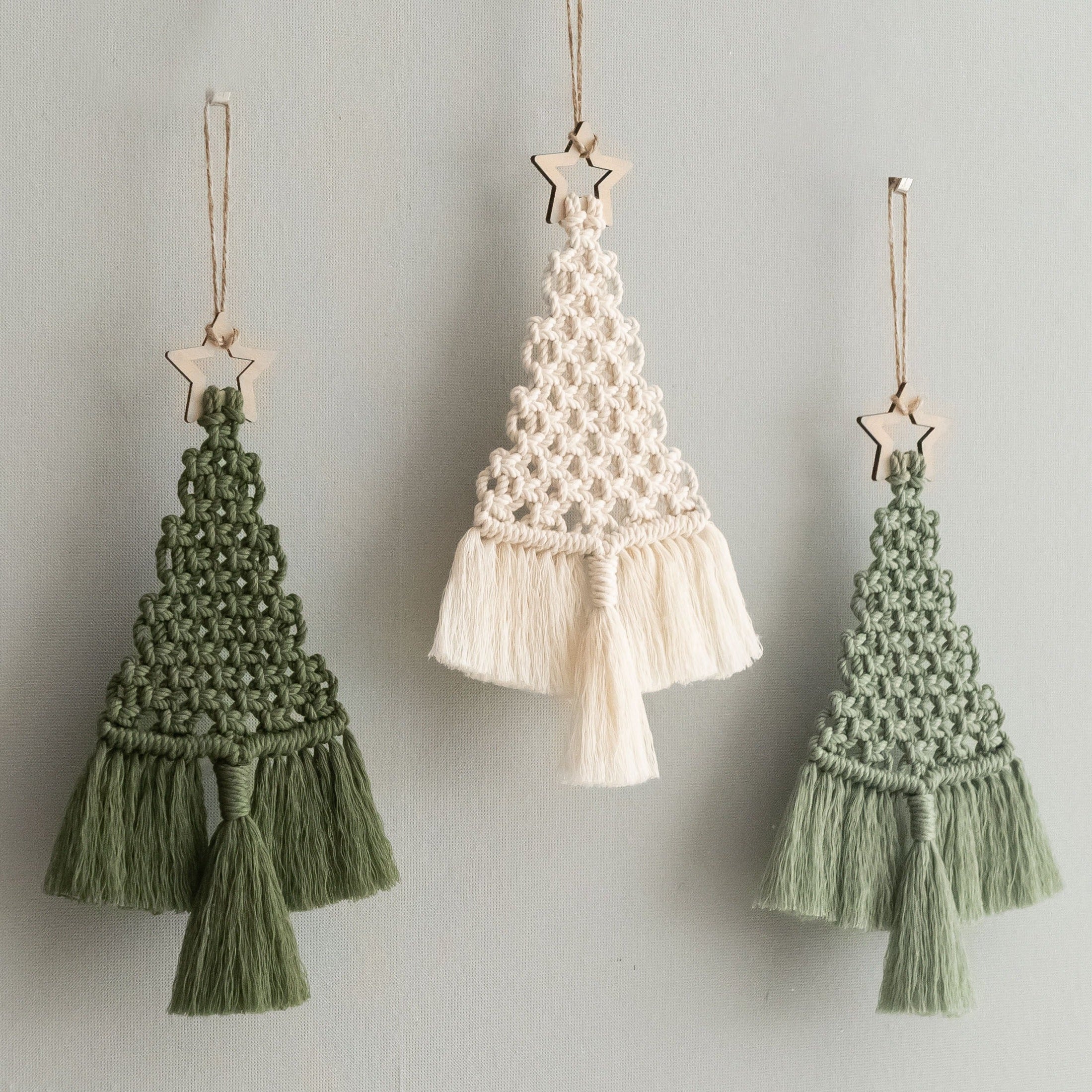 Macrame Honeycomb Tree Ornament – Boho Cotton Yarn Holiday Decor X05