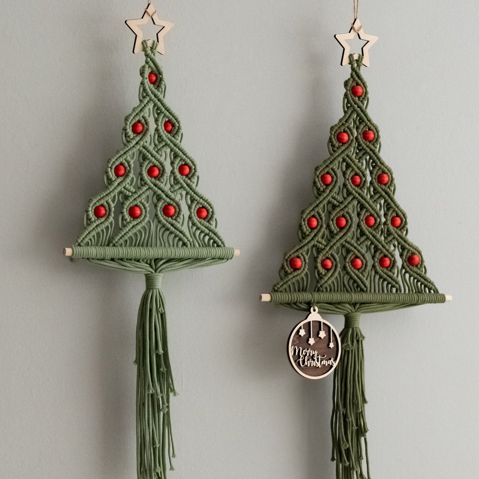 Árbol de Navidad de macramé para la decoración navideña de la pared de la sala de estar estilo boho 