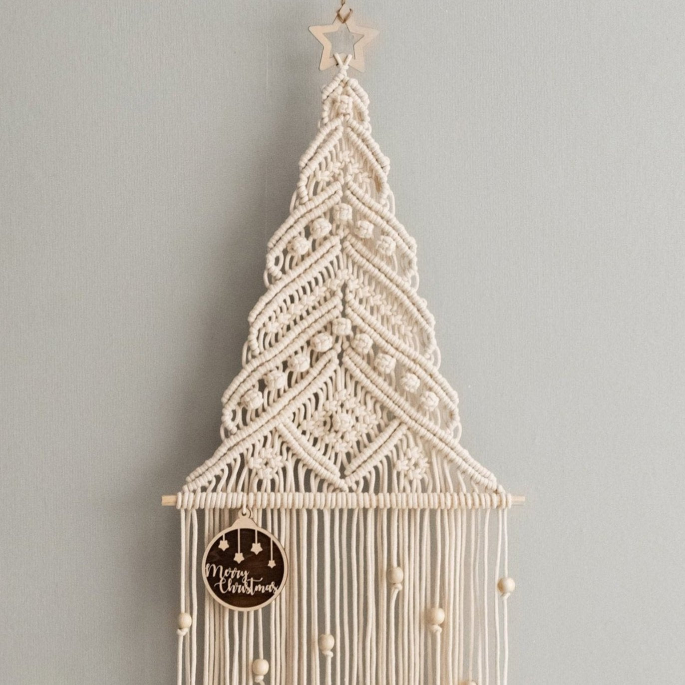 Árbol de Navidad de macramé para decoración de pared navideña estilo bohemio 