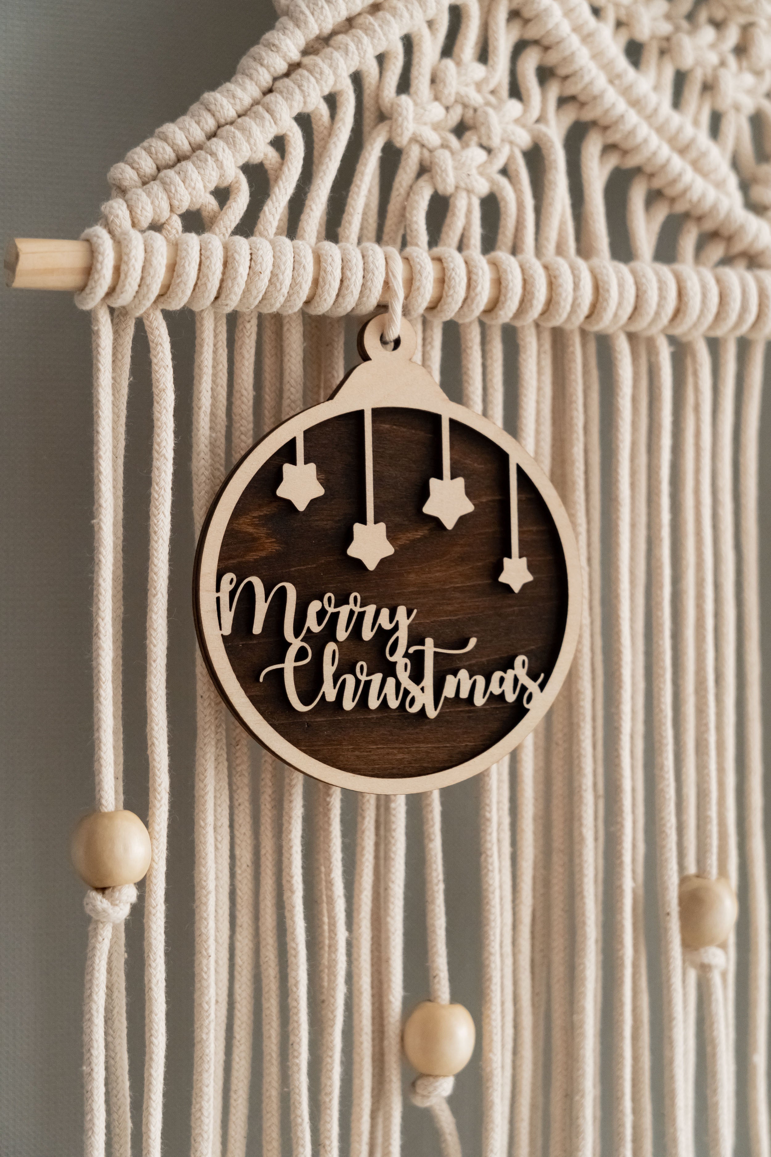 Árbol de Navidad de macramé para decoración de pared navideña estilo bohemio 